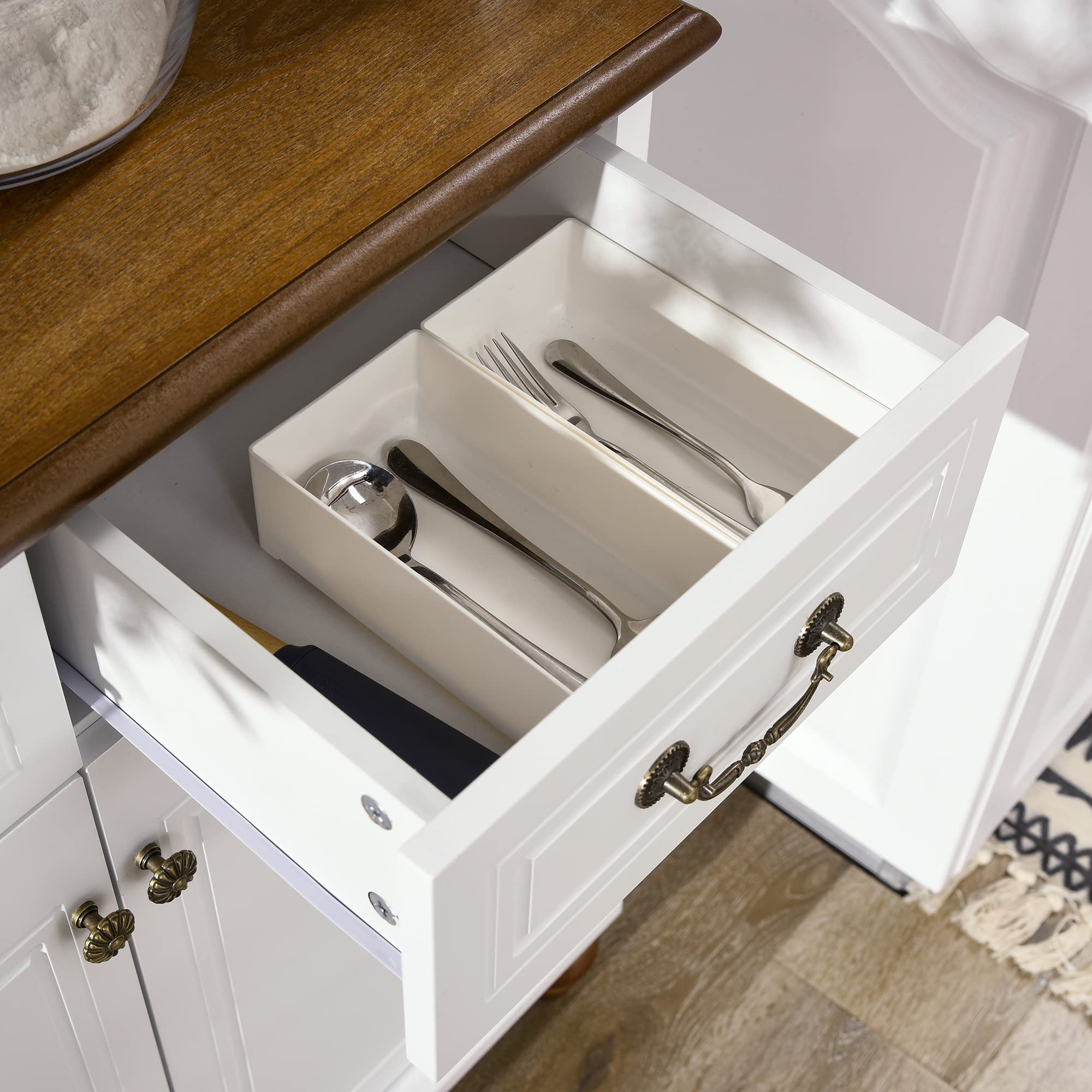 HOMCOM Küchenschrank Hochschrank mit Arbeitsplatte Weiß 76 x 38 x 182 cm | 4 Türen, 2 Schubladen, Buffetschrank, Mikrowellenschrank, Verstellbare Ablagen, Soft-Close-Funktion
