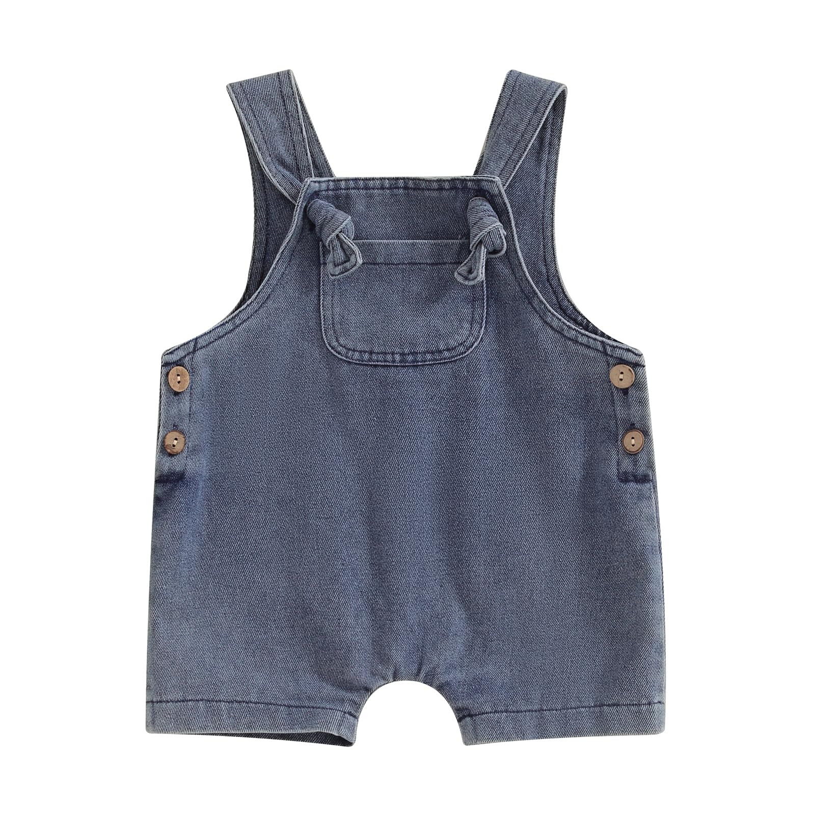 KMBANGI Newborn Baby Girl Denim Overalls Sleeveless Straps Front Pocket Jeans Suspender Shorts Bodysuit Clothes (Blue, 18-24 Months)