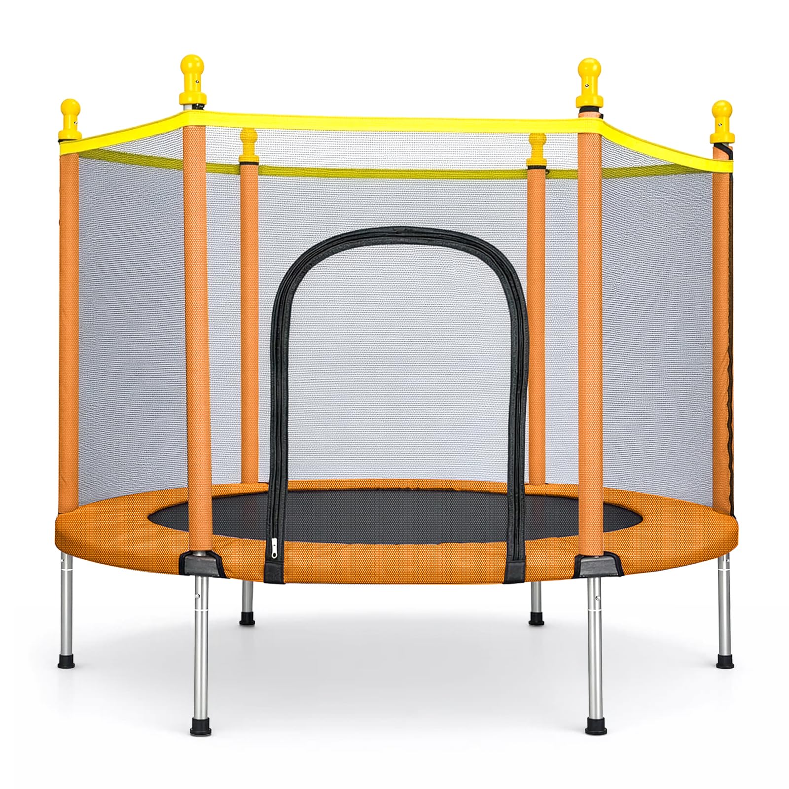 BREEZENEST 140cm Kids Trampoline with Safety Enclosure Net, 200KG Weight Capacity Indoor/Outdoor Trampoline for Children, Galvanized Steel Frame & PP Mat for Garden, Backyard Fitness Jumping (Orange)