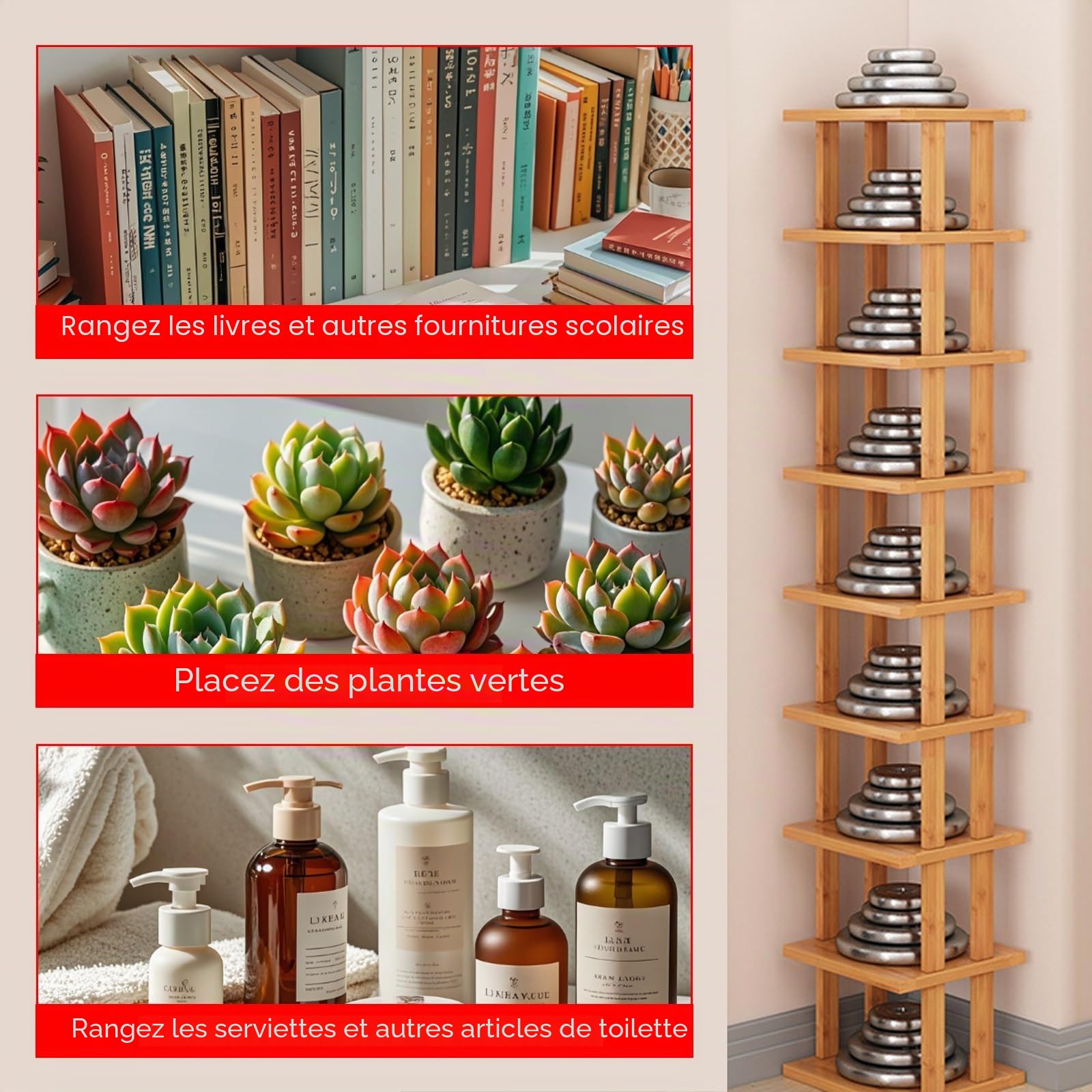 Meuble Chaussure Bois, Meuble a Chaussures Exterieur Imperméable, Range Chaussure, Etagere Colonne, Étagère à Chaussures Haute et Étroite for Entrée, Dortoir, sous Le Lit