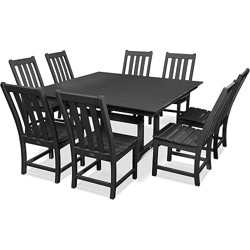 Polywood Vineyard 9-Piece Farmhouse Dining Set (Black)