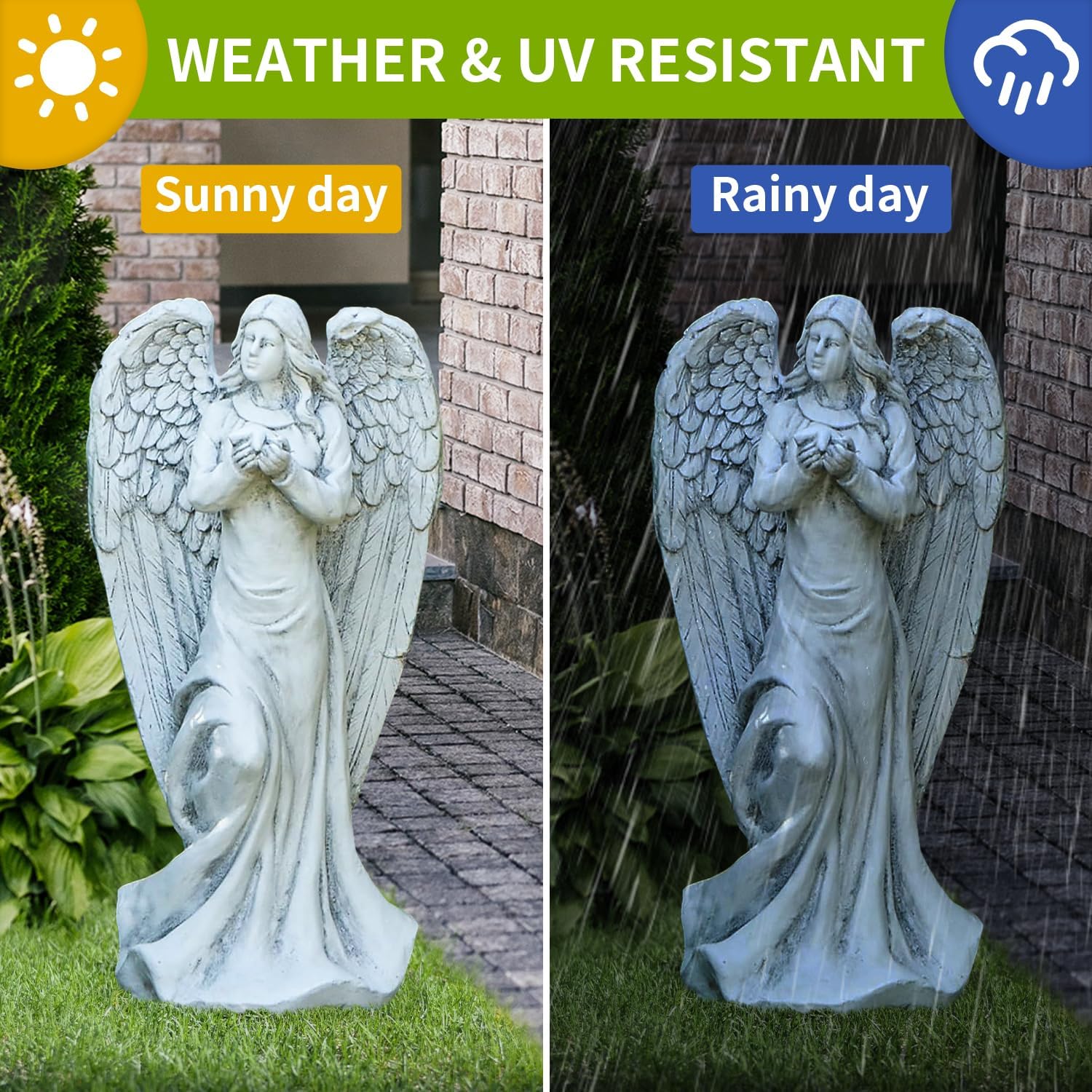 BESBLEE 18.9" Praying Angel Outdoor Statue for Garden and Grave Decorations - Magnesium Oxide Stone Grey Sculpture Religious Collection- Ideal for Yard, Patio, Deck, Home Entryway, and Hallway