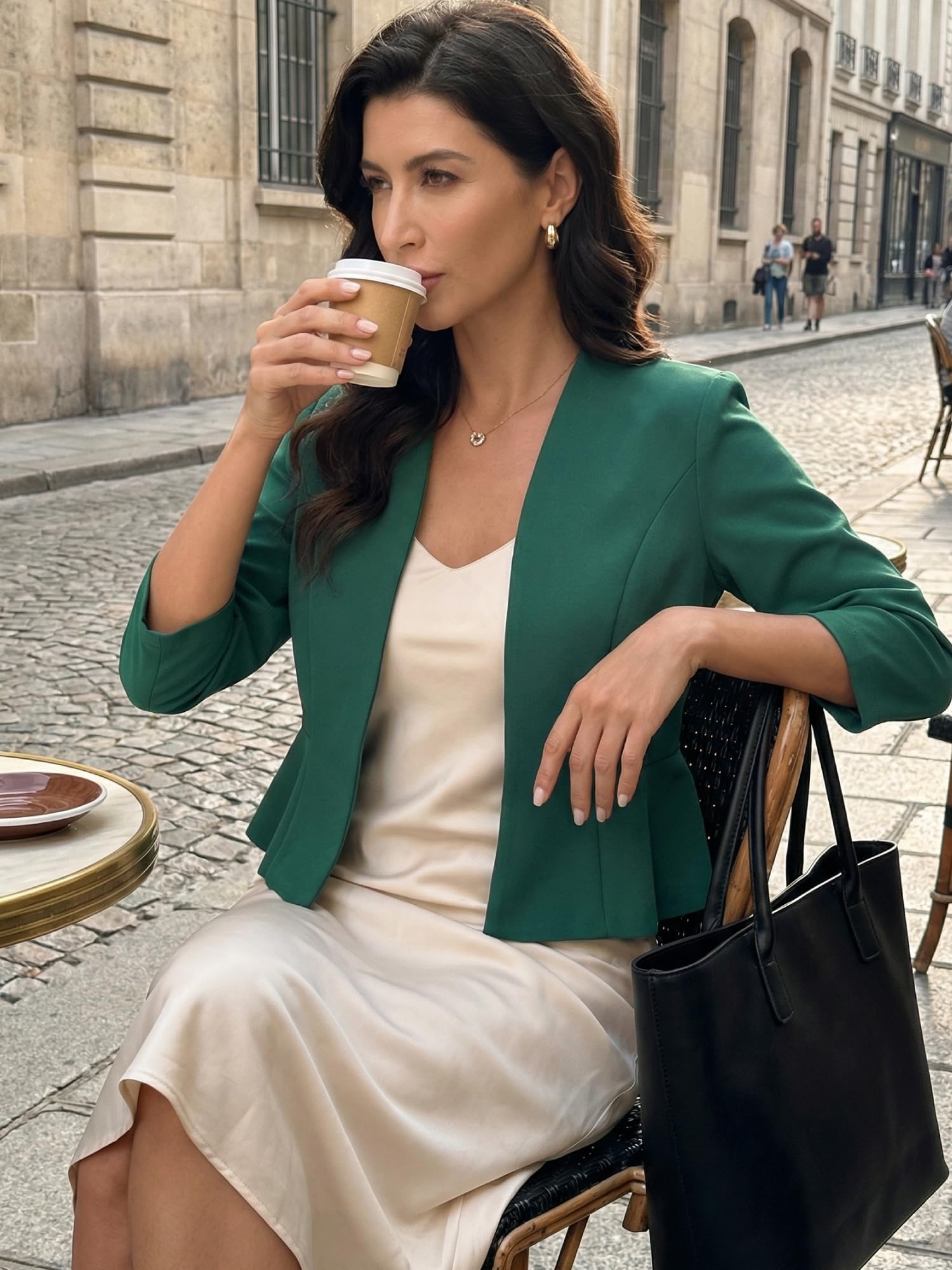 Allegra K Donna Blazer Elegante per Giacca da Lavoro Business Peplo con Maniche A 3/4, Colletto Aperto sul Davanti E Apertura sul Davanti