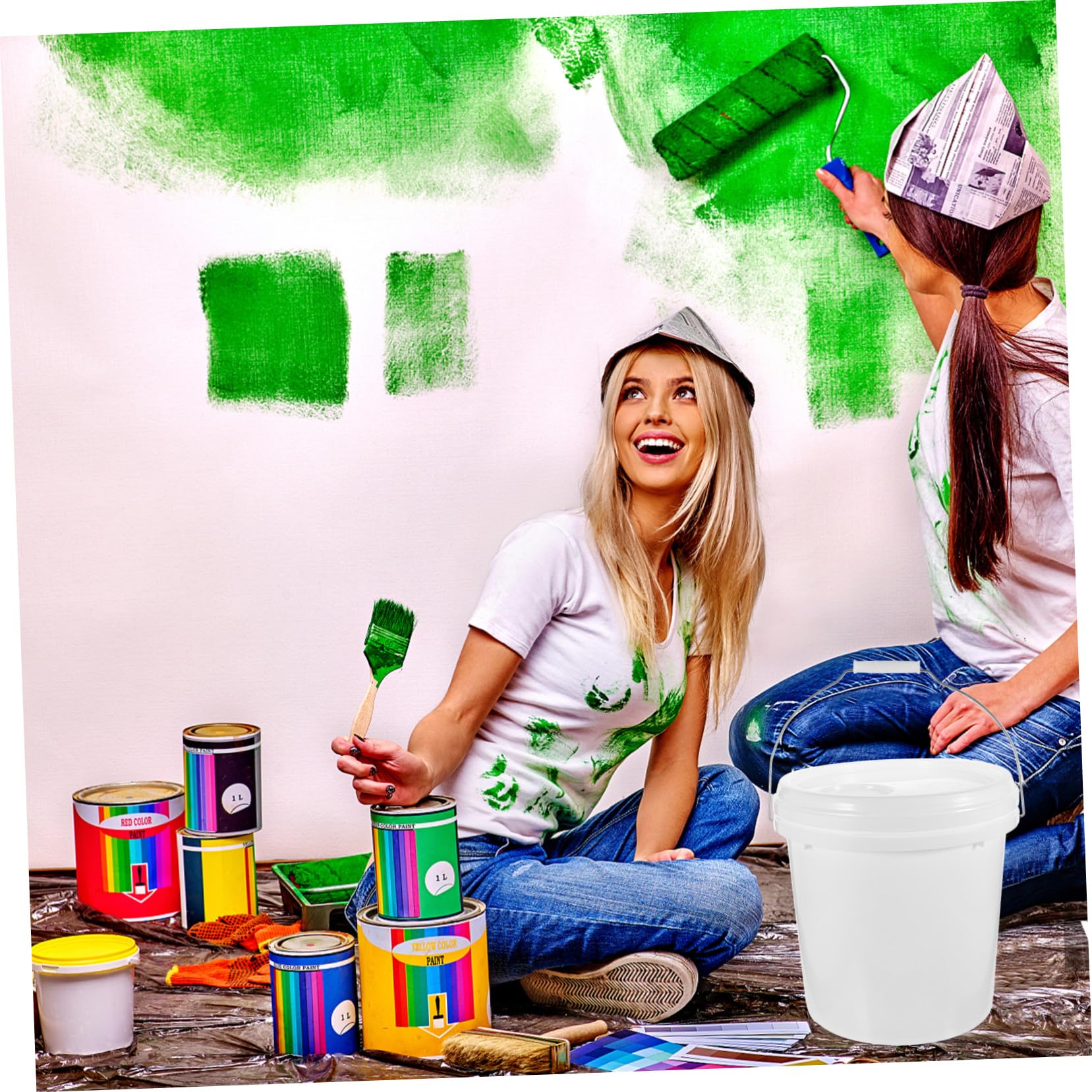 Gadpiparty Cubo de Pintura Práctico de 10l Blanco con Tapa Hermética y Material Hdpe Resistente para Almacenar Pintura y Uso Fácil en Proyectos de Hogar