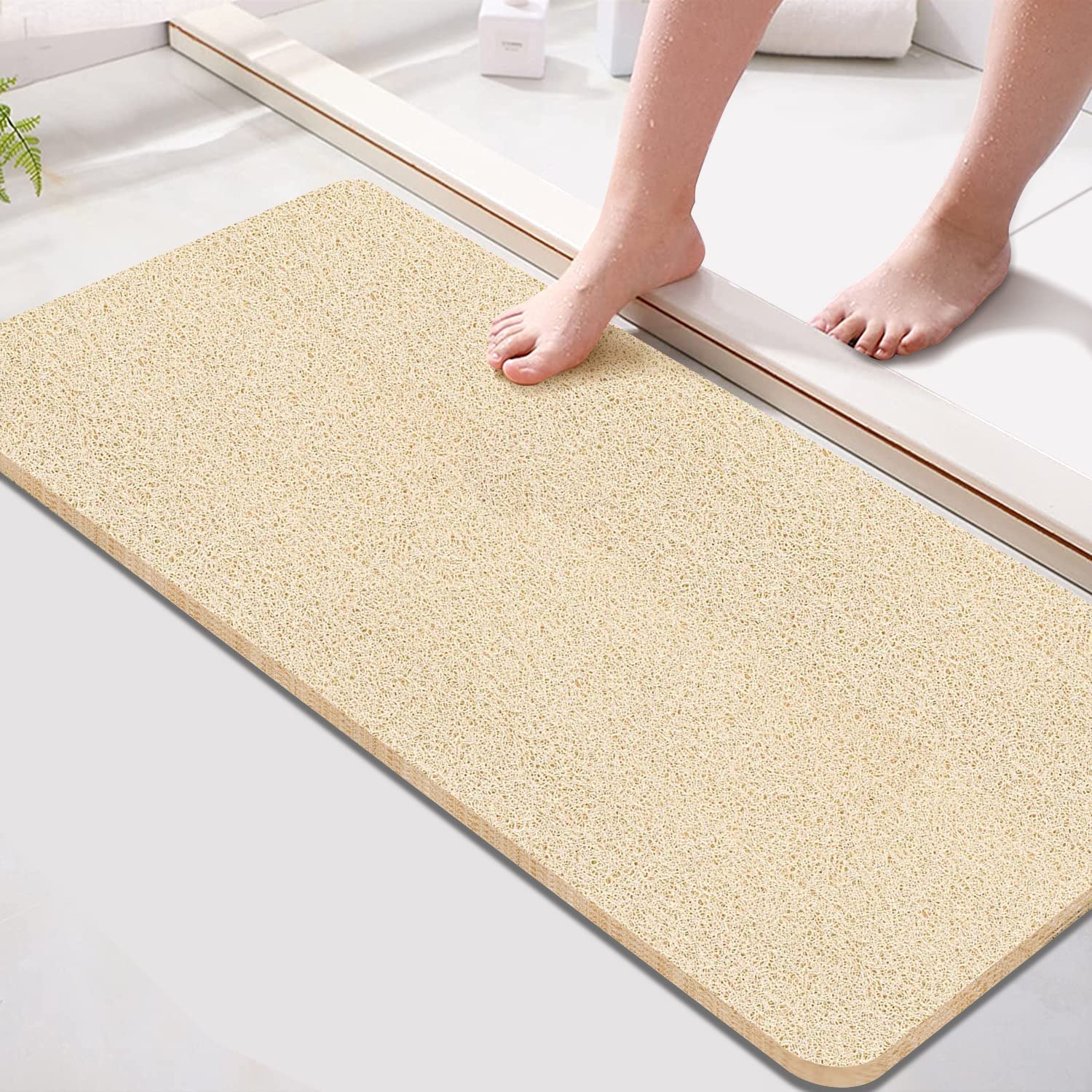 Loofah Extra Long Shower Mat for Bathtub, Bath Mat Non Slip Anti Mould Antibacterial Soft PVC Bath Mat for Bathroom Wet Shower Areas(40 * 100cm) (Beige)