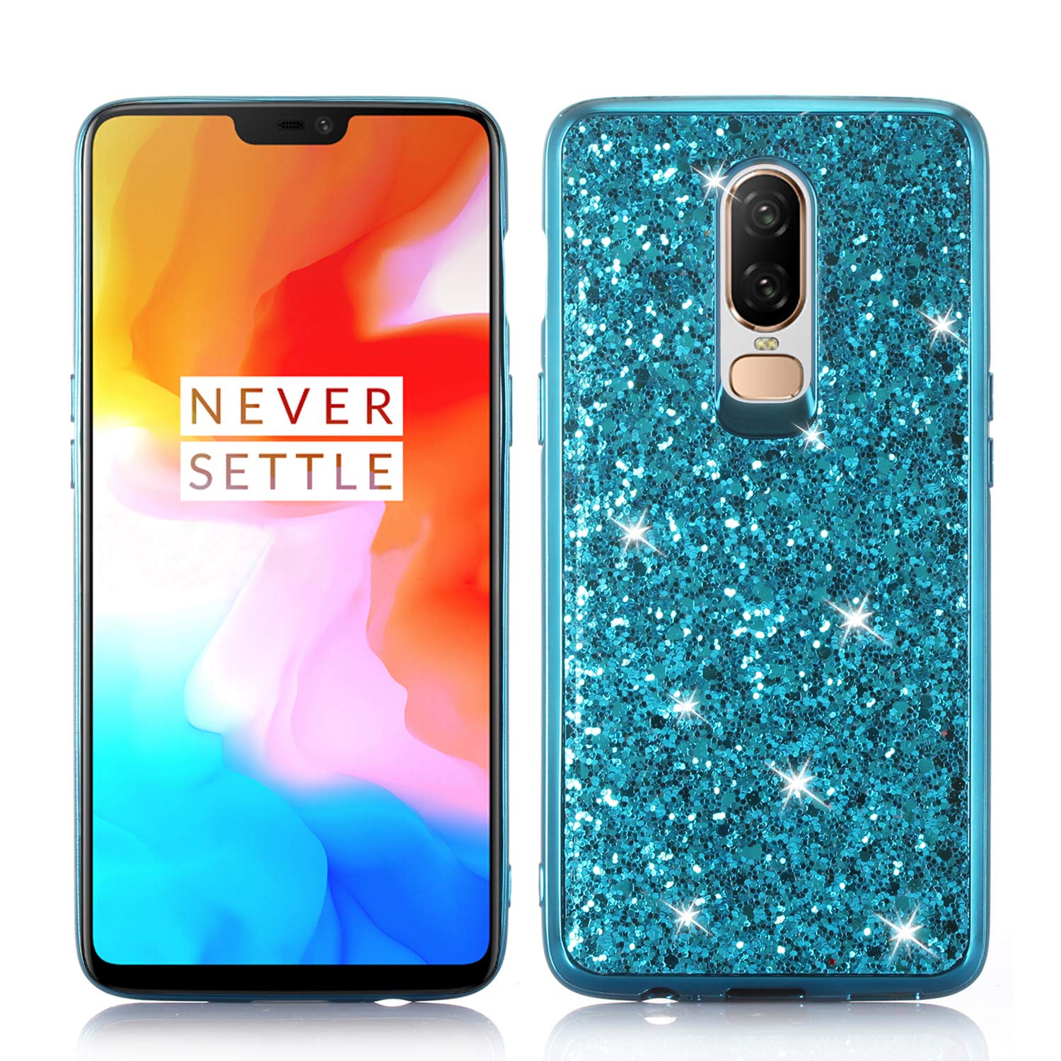 xifanzi Luxury Bling Glitter Silicone Case Cover for OnePlus 6 Soft TPU Rubber Shinny Sparkle Gel Shockproof Back Case Shining Fashion Style Protective Backcover for OnePlus 6/1+6 (Blue)