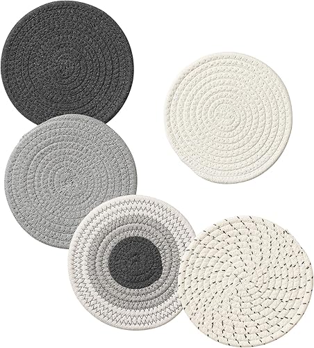 Juego de 5 salvamanteles para platos calientes, juego de agarraderas 100% algodón tejido para ollas calientes, posavasos de granja, almohadillas