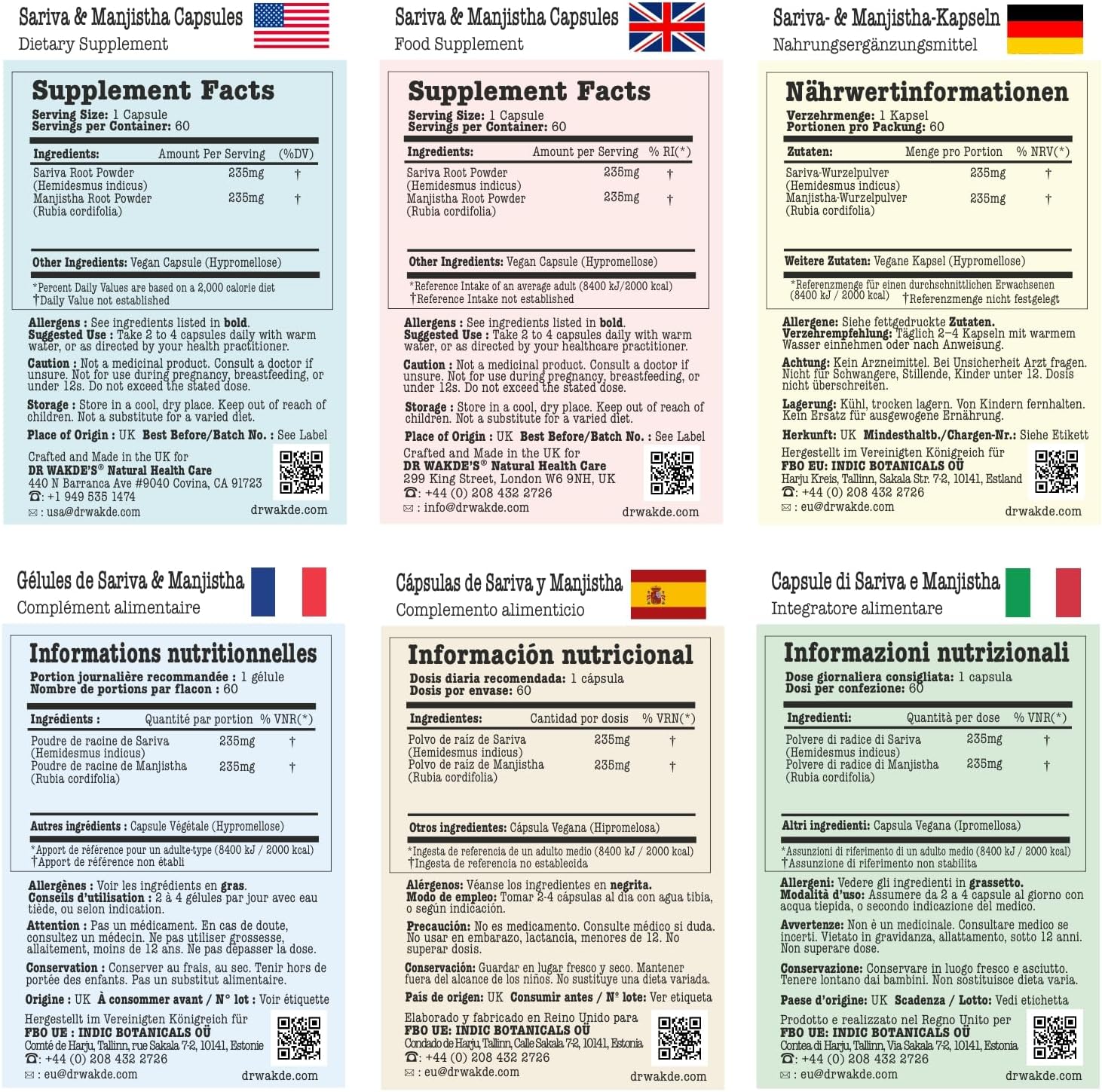 DR WAKDE's Sariva & Manjistha Capsules (60 Veg Caps, Detoxifying Herbs, Supports Healthy Skin, Ayurvedic Supplement, Vegan, Herbal, All Natural, Made in UK)