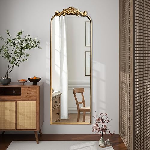 Miniatura 8 de WAMIRRO Espejo dorado adornado, espejos antiguos arqueados vintage para sala de estar, pasillo, chimenea, baño, entrada, 18 x 53 pulgadas