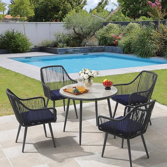 JOIVI 5 Piece Outdoor Dining Set, Wicker Patio Furniture