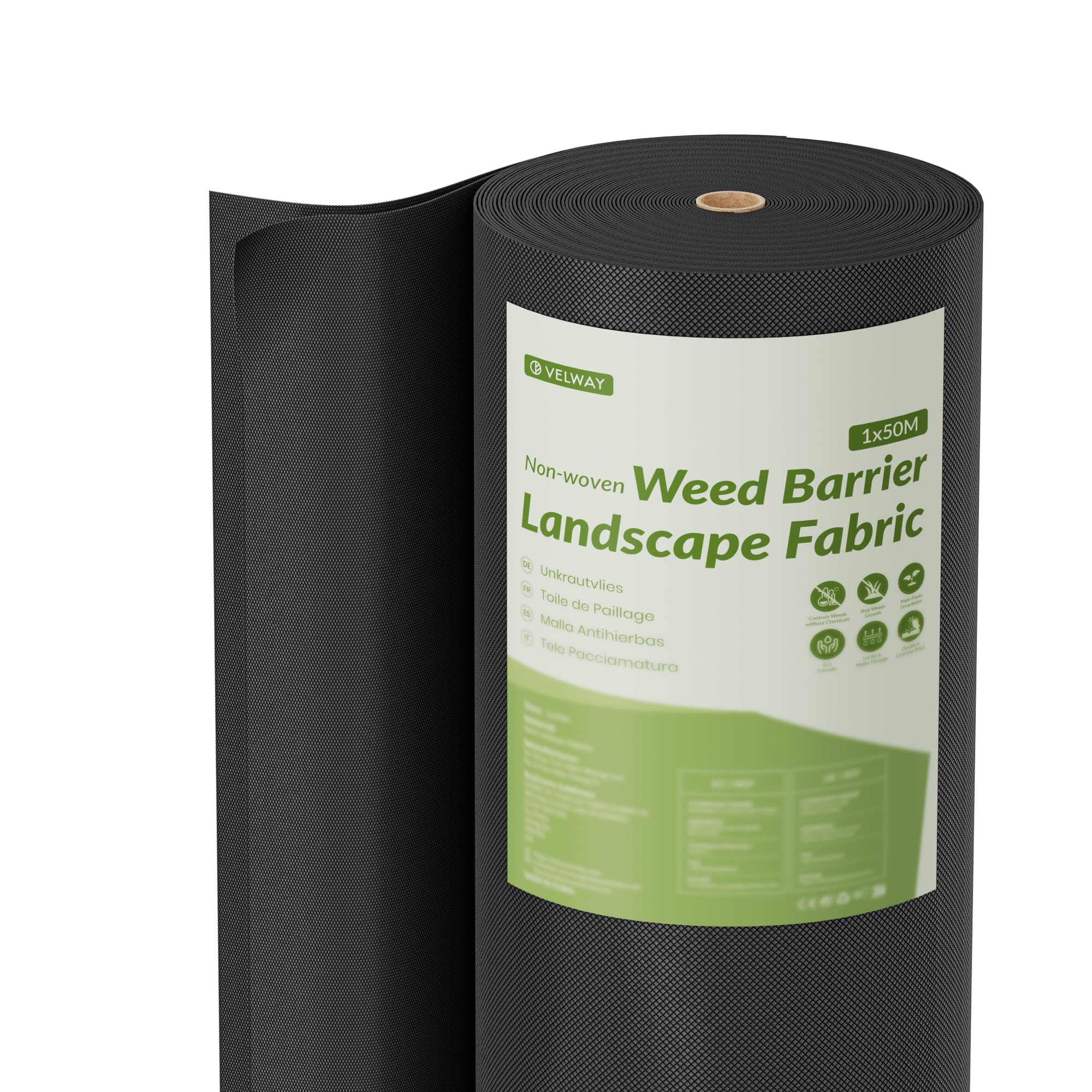 Velway Weed Control Fabric 50 g/m² 1 x 50 m Roll - Water Permeable  UV-Stable Garden Fleece Tear-Resistant Weed Control Film Against Weeds Mulch Fleece for Garden Raised Bed Vegetable Garden