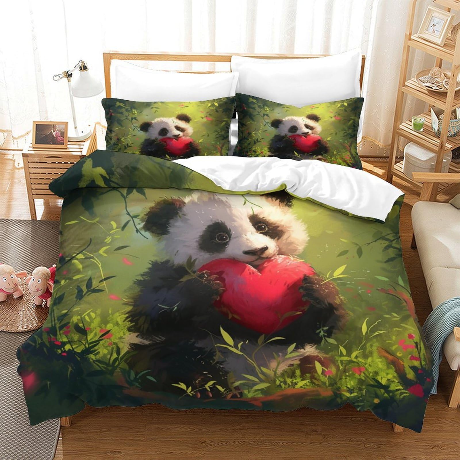 NRAOPEVVD Panda Duvet Cover Sets 3 PCS Hotel Quality Quilt Cover Bedding Set Bed Covers with Pillowcases with Zipper Closure Breathable Stylish Comforter Single（140x200cm）