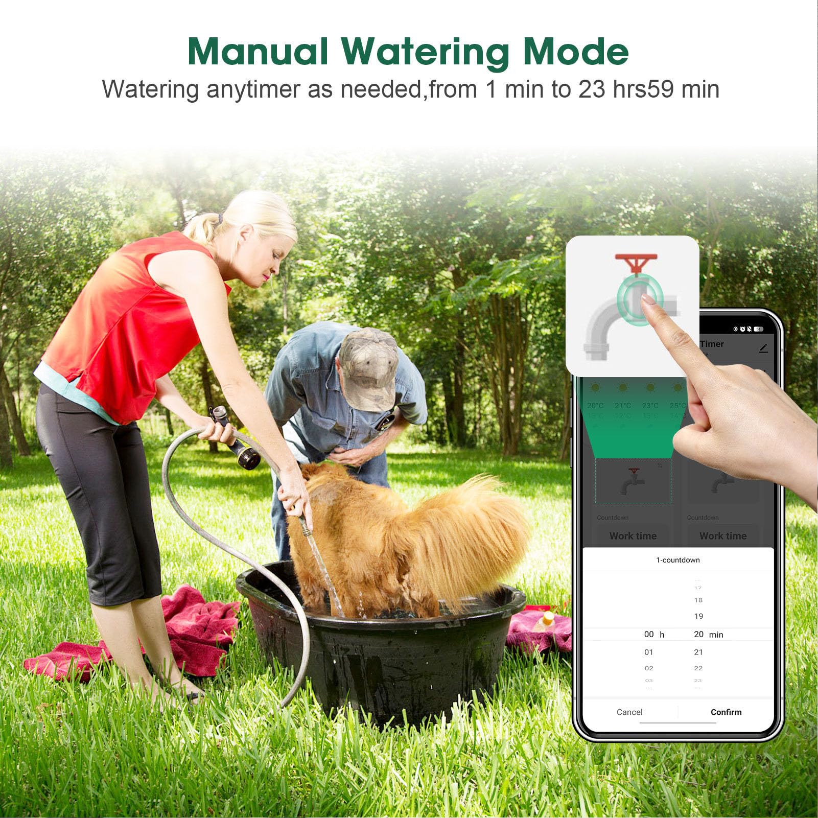 Temporizador de Aspersor Inteligente con Función de Retardo de Lluvia para Riego Automático por Control Remoto en Jardines, Material ABS, 2 Zonas Incluidas