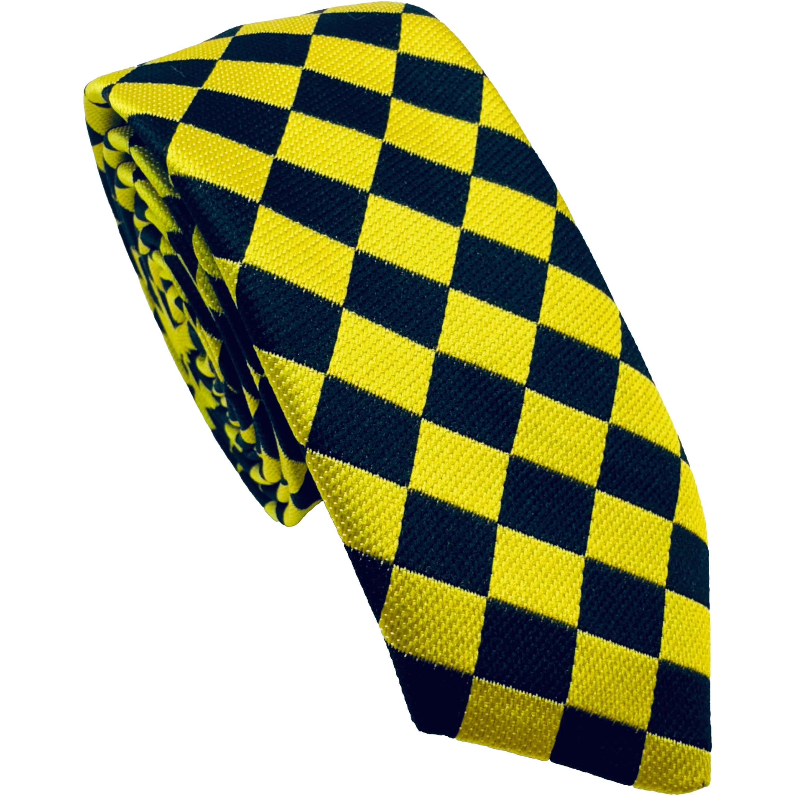 Great British Tie Club Black, White Black & Yellow Harlequin Check Skinny Width Neck Tie