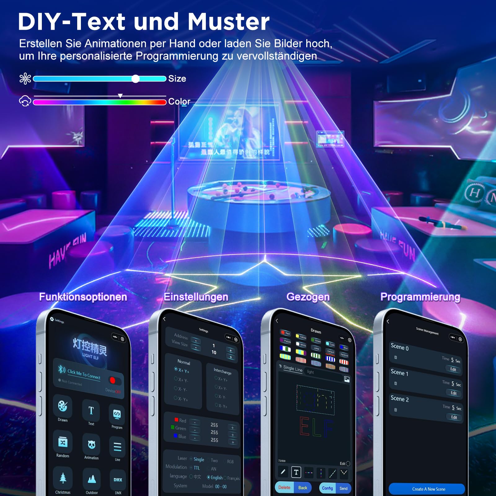 luce da festa, animazione 3D faidate luce da discoteca DJ con app Bluetooth, luce di animazione e DMX512, adatta per feste, club, bar, Halloween, Natale