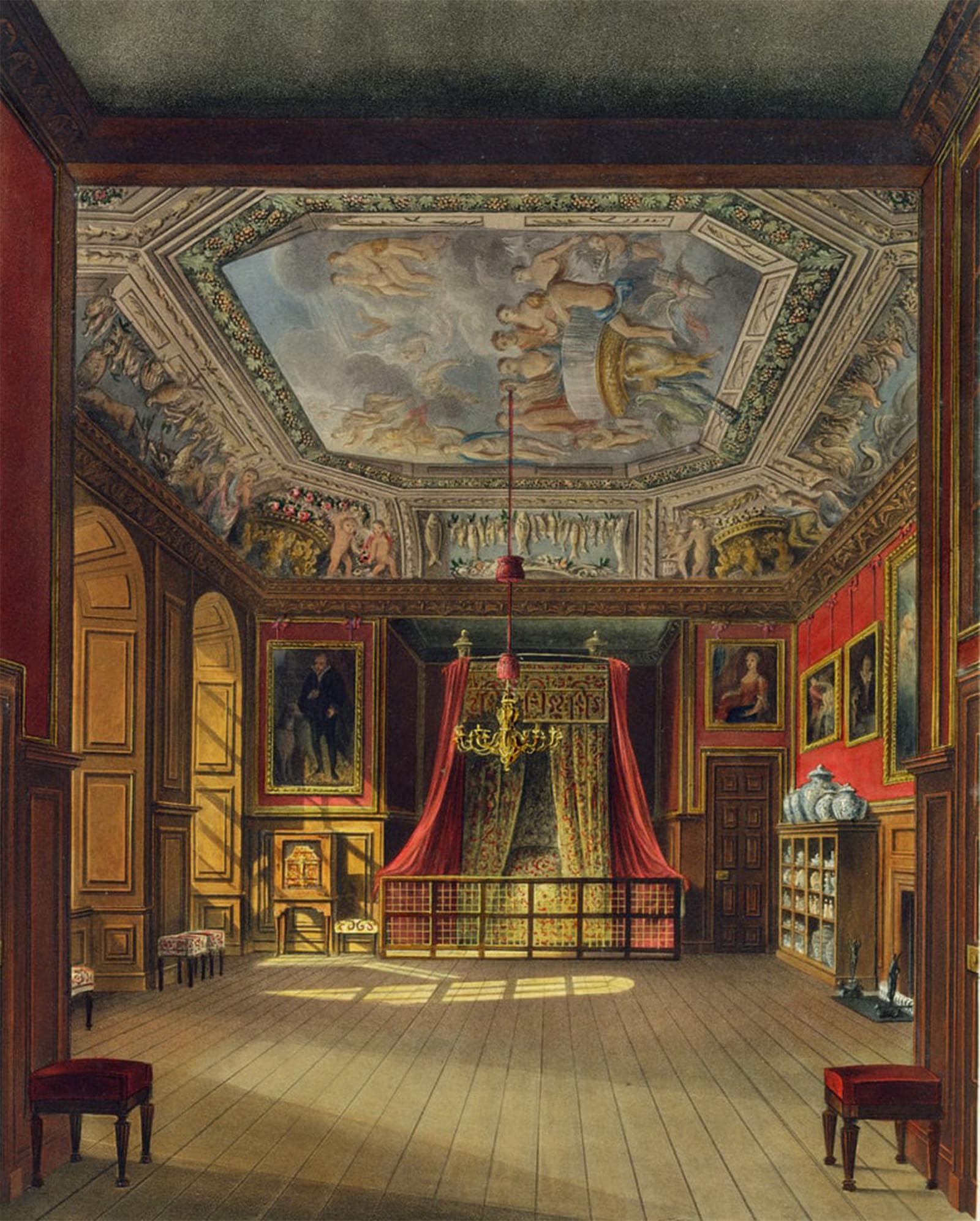ARTXLXXBN Famous Painting Canvas Artwork Graffiti Print Queen Anne's Bed Windsor Castle by Charles Wild Portrait Canvas Image for Home Decor 60x90cm