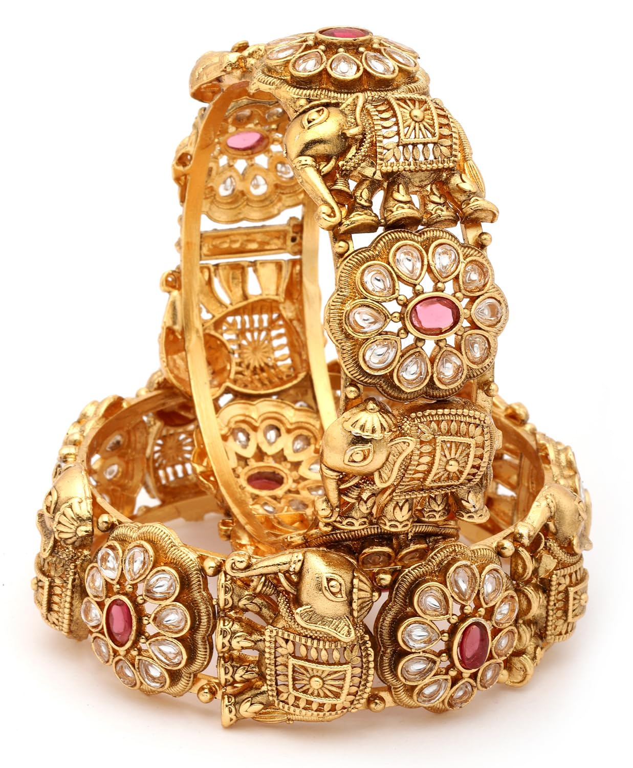 18k Gold Plated Temple Jewellery Bangles for Women | Set of 2 Bangles Set | Latest Stylish Traditional Kada Bangles | Just Like Real Gold Jewellery