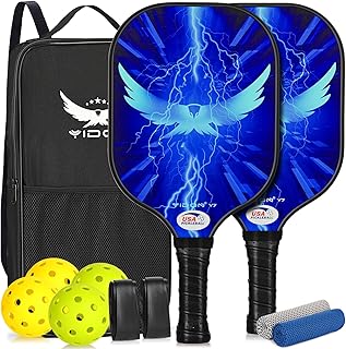 Pickleball Paddles Set of 2, Fiberglass Pickle Balls Racket Set, USAPA Approved Lightweight Pickleball Raquets Equipment for Men Women - 13mm PP Honeycomb Core, Cushion 4.96In Grip, 4 Balls, 1 Bag