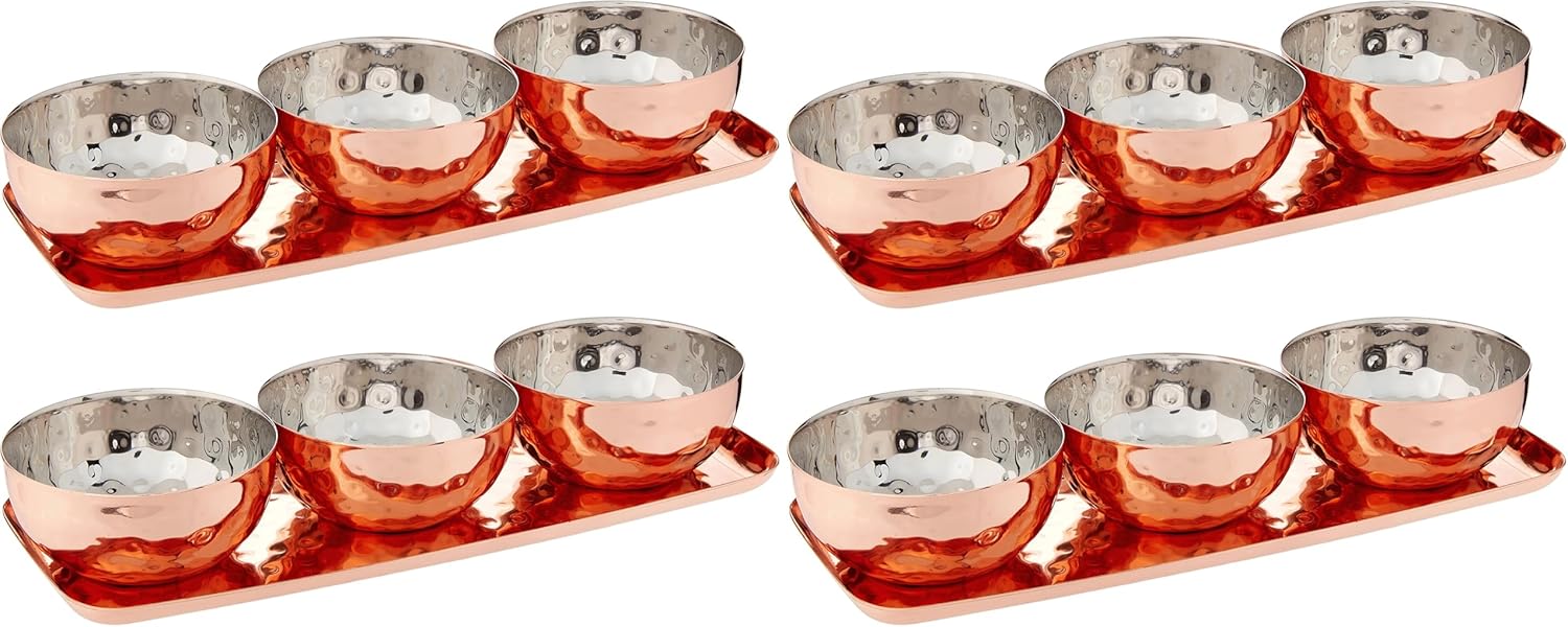 Godinger Hammered Tray with 3 Bowls, Copper