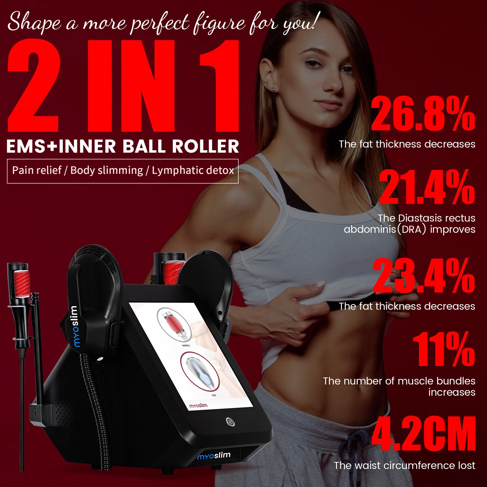 Body Sculpt Maquina Máquina de Escultura Corporal EMS 2 en 1 con Rodillos. | 6500W - 360° Inner Ball Roller & EMS Muscle Stimulator, Grasa y Celulitis Reducción, para Abdomen, Brazos, Glúteos