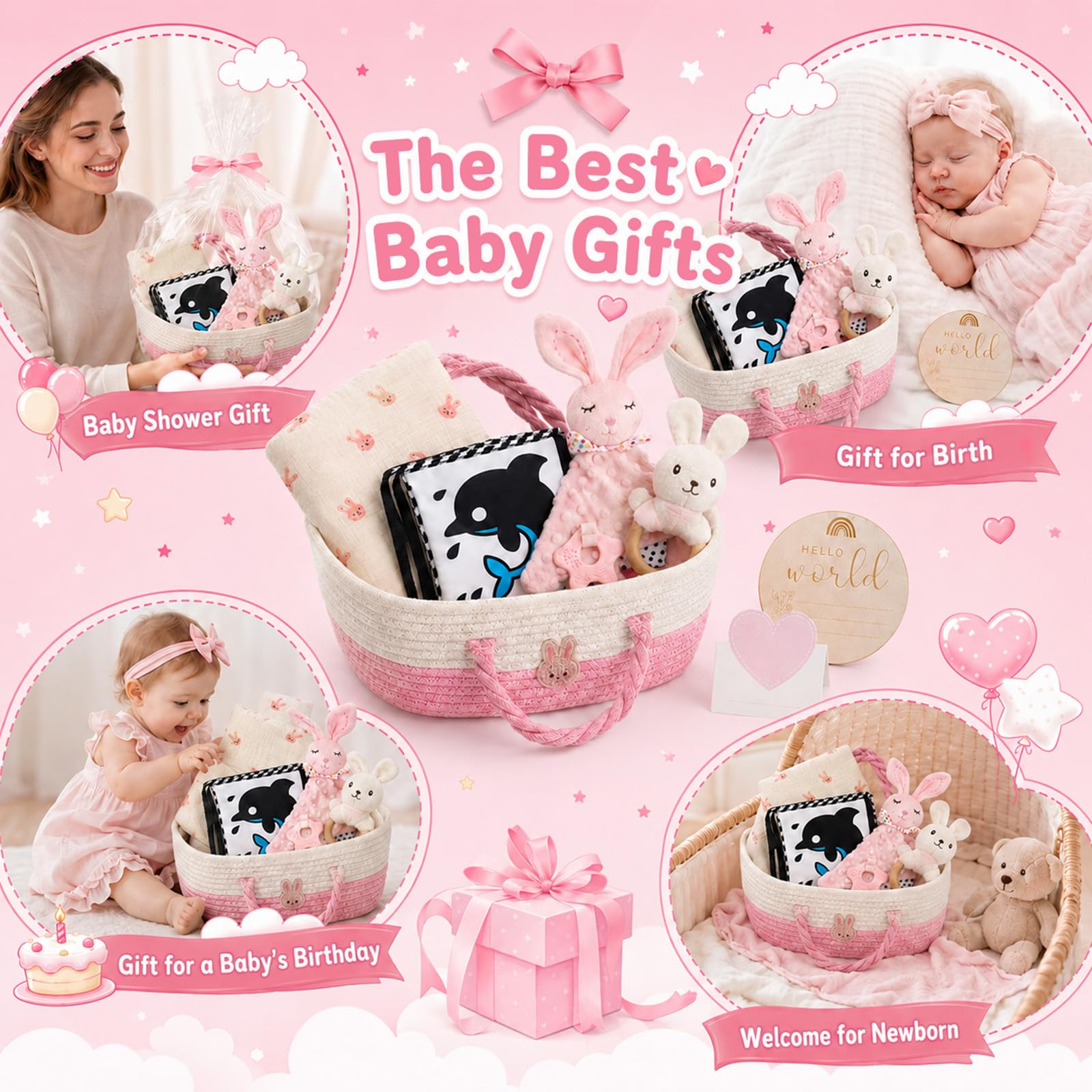Regalo para recién nacido, set de regalo de nacimiento 9 en 1 para niña