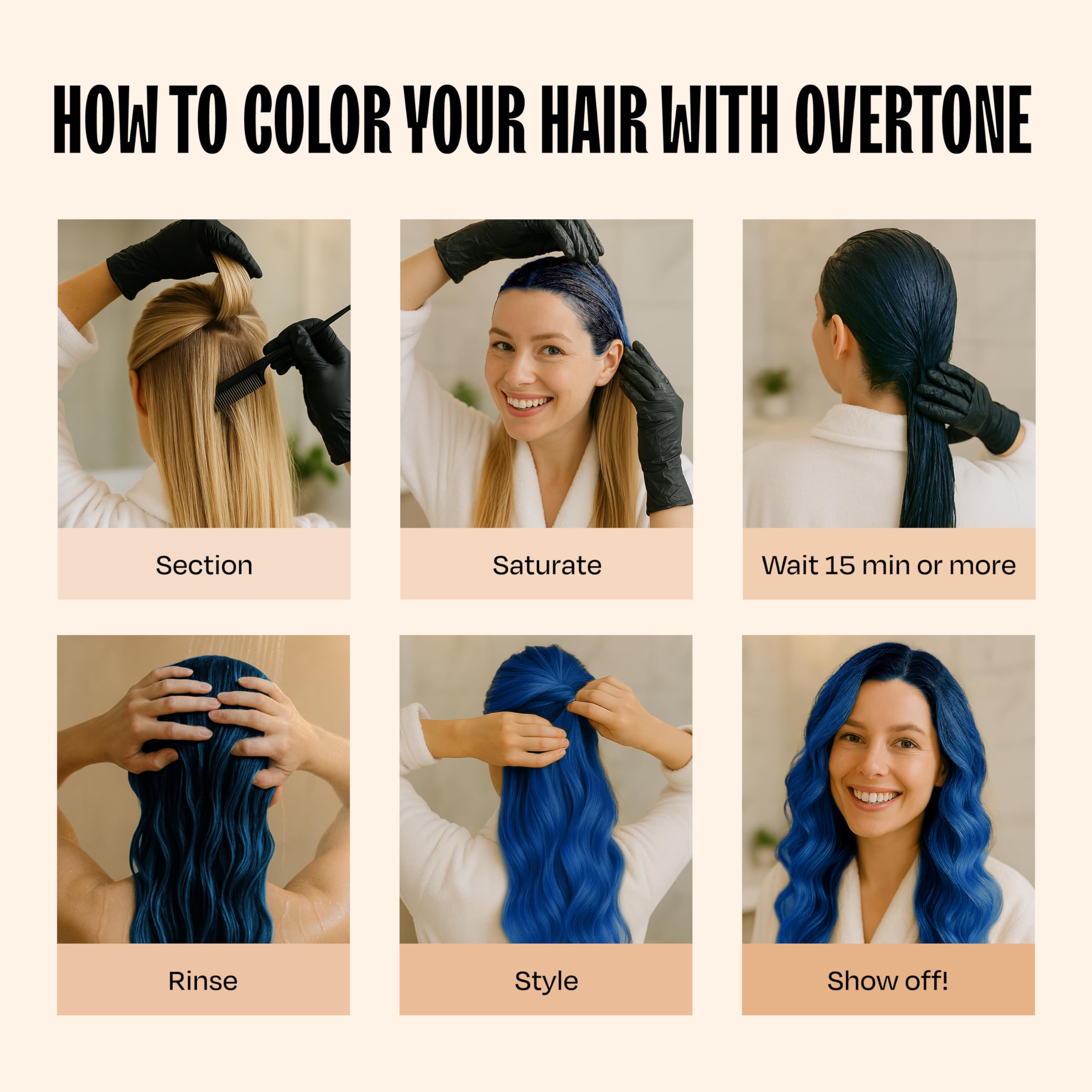 Overtone Haarfärbe-Conditioner, semi-permanent, 237 ml, für natürliches und gefärbtes Haar, feuchtigkeitsspendende Sheabutter und Kokosöl, vegan und tierversuchsfrei, extrem blau