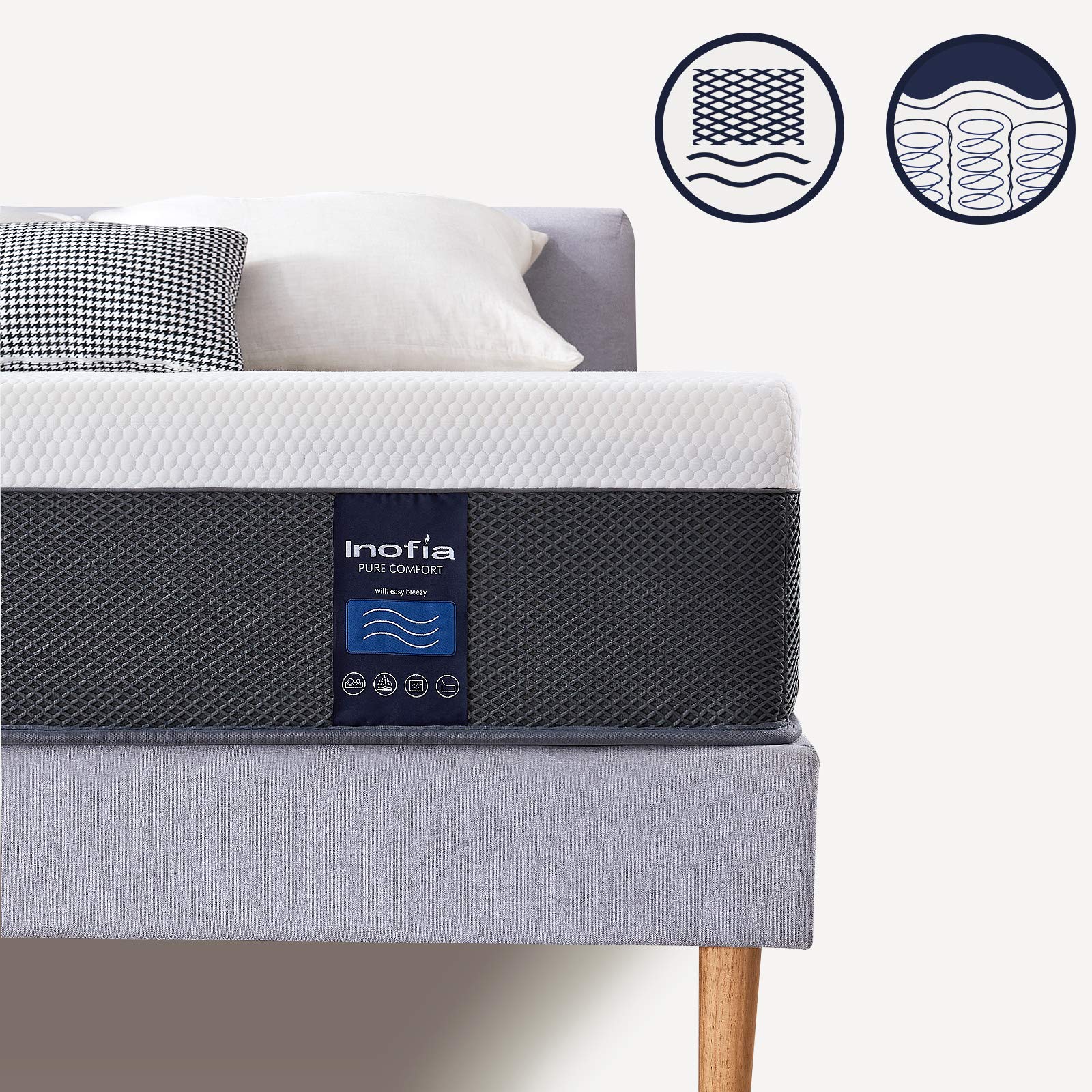 Inofia King Memory Foam Sprung Mattress 11.4 Inch,Mattress with