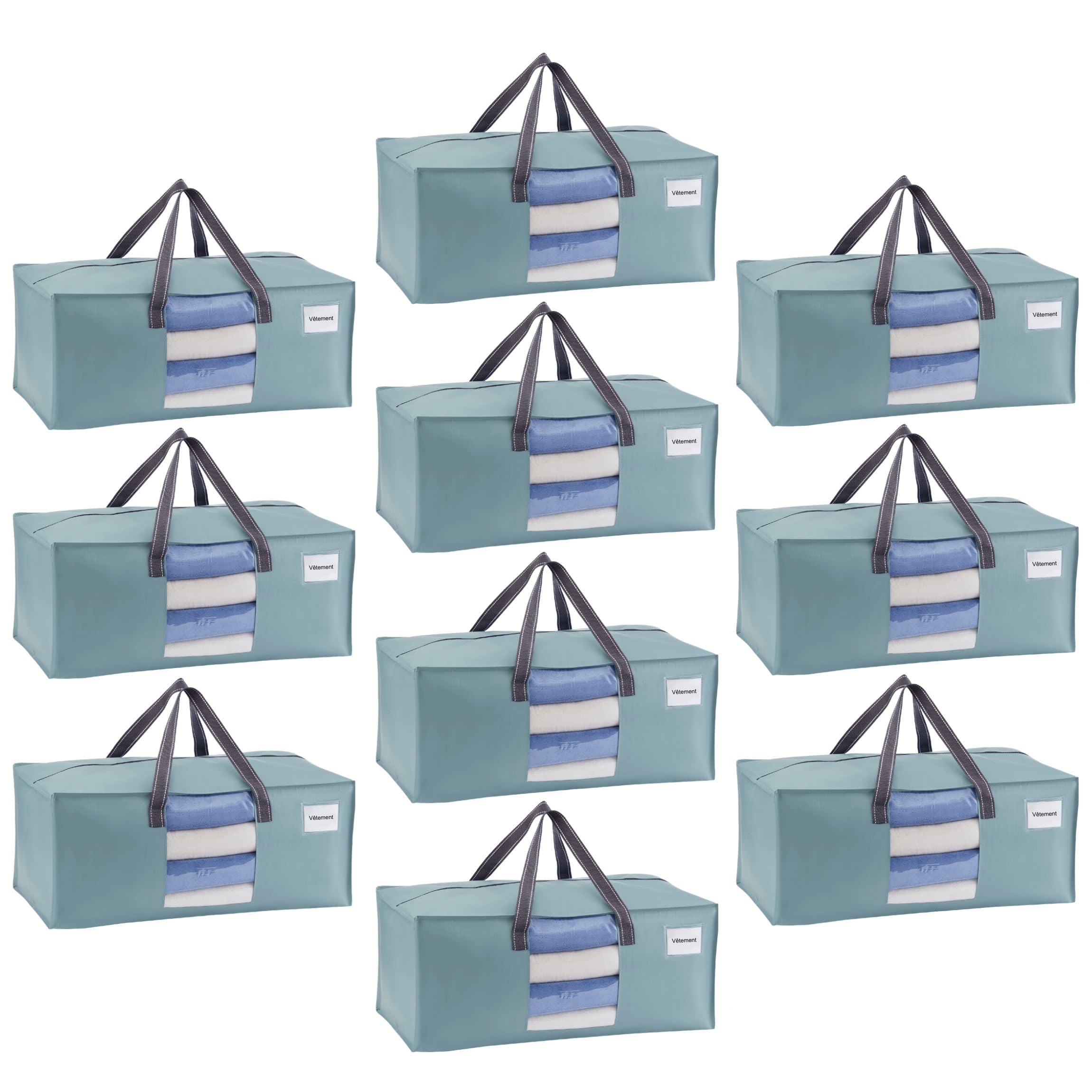VENO Lot de 10 Sac Demenagement XXL (87L) avec Fenêtre de Visualisation et Poignées Solide, Sac de Rangement, Alternatives aux Cartons de Déménagement pour Vêtements et Literie (Bleu Clair)