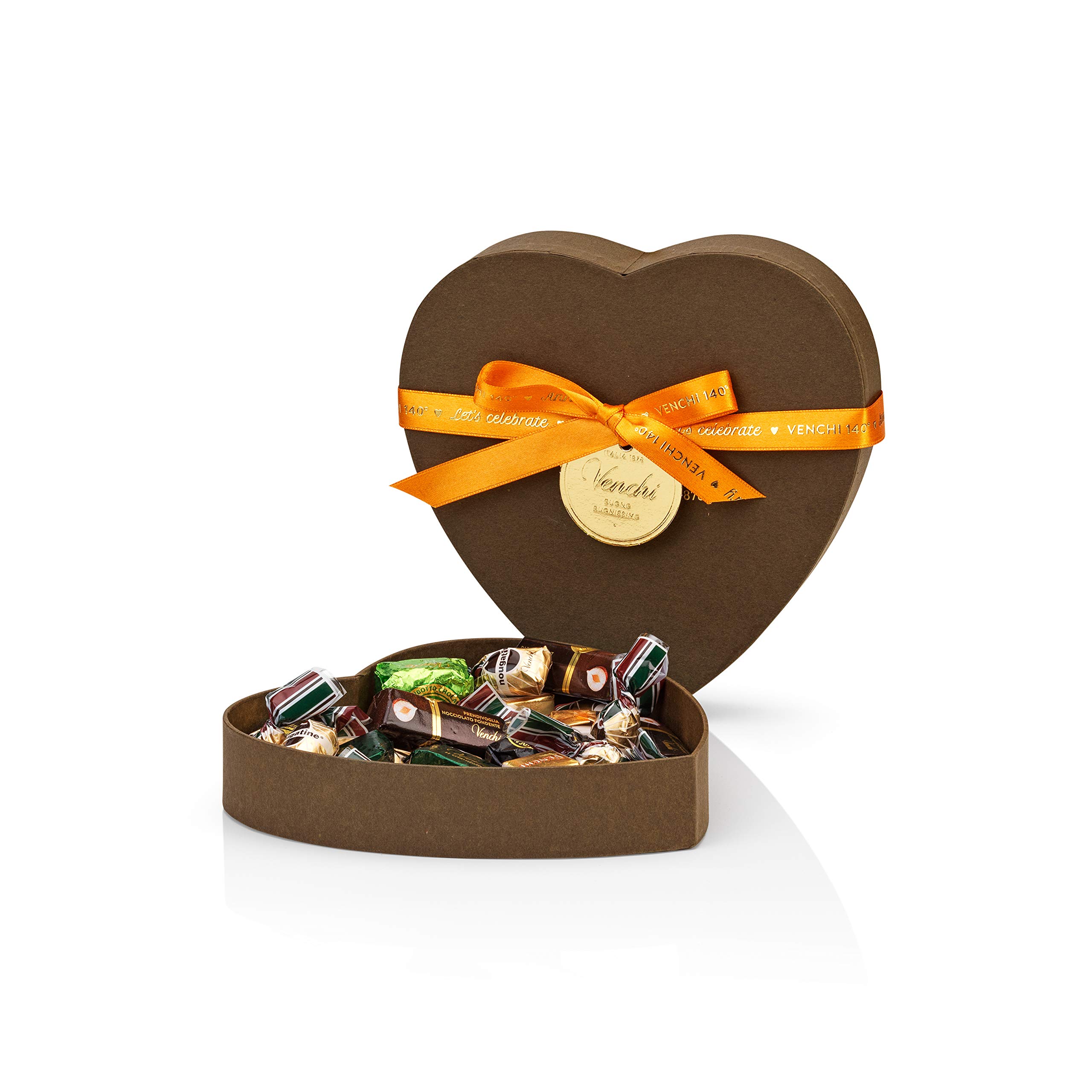 Venchi Heart-Shaped Gift Set with Assorted Chocolates, 252 g, Dark and Milk Fine Italian Chocolates, Gluten Free