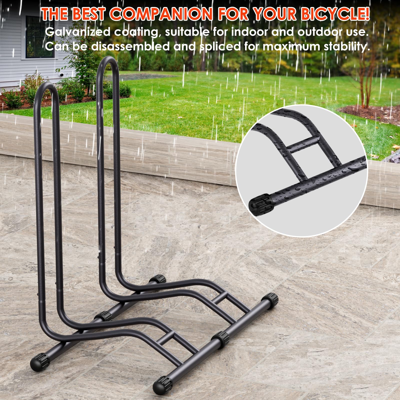 Clevich Support de vélo pour 2 vélos, support de vélo autoportant, support de sol épissable pour vélos, largeur de pneu 60-74 mm,adapté aux véhicules tout-terrain, vélos VTT