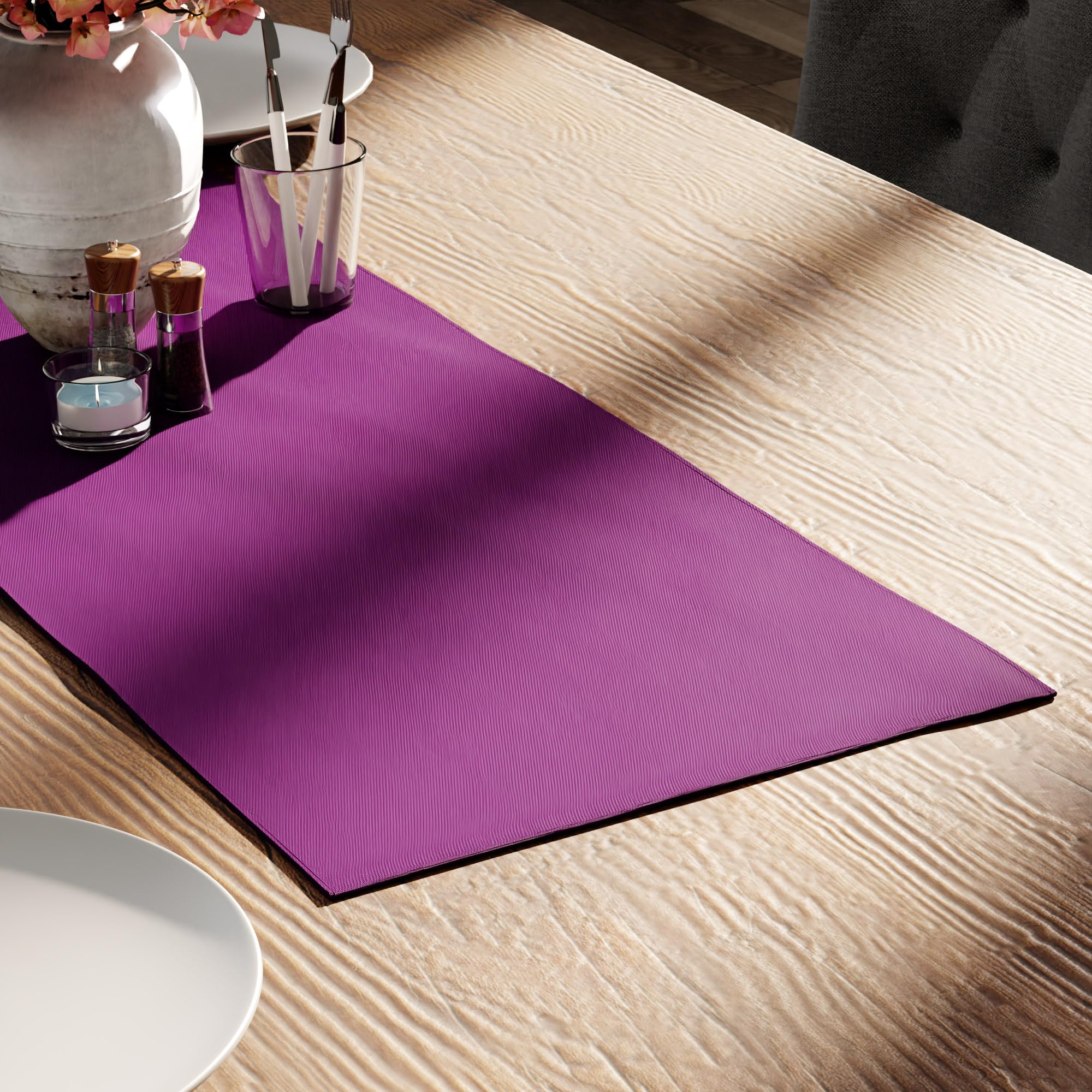 Encasa XO Table Runner 13x36 in Long | Cotton Canvas Fabric | Purple Solid Color | Machine Washable & Durable