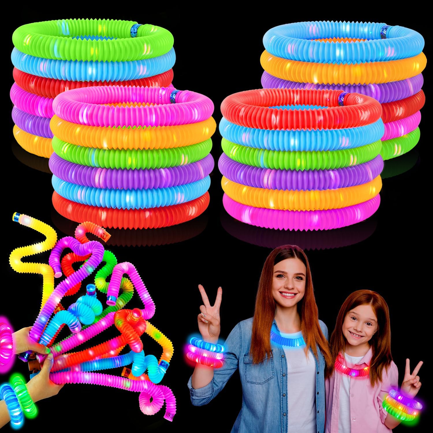 Sacchetti regalo per bambini, 36 pezzi, collana tubolare luminosa per bambini, Halloween, si illumina al buio, decorazioni per feste, giochi di carnevale, premi per ragazzi e ragazze