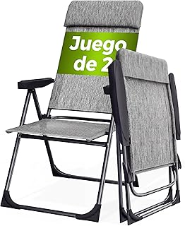 CASARIA® Sillas de Jardín Plegables Set de 2 Respaldo Alto Ajustable en 6 Posiciones Reclinable Marco Aluminio Estables Ligeras Exterior Terraza Balcón Camping