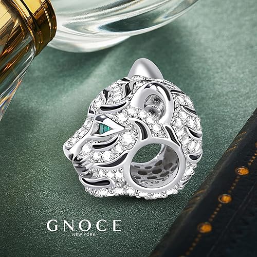 Miniatura 3 de GNOCE Dijes de lobo de tigre para pulsera de plata de ley 925 con cuentas de cabeza de animal y león para mujeres, hombres, niñas, niños, collar,