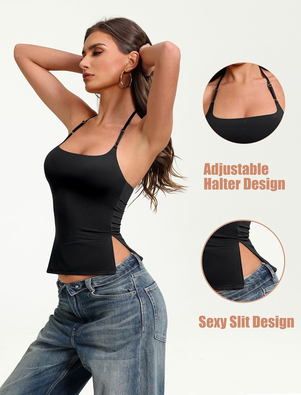 Avidlove Halter Tops for Women Going Out Sexy Side Split Backless Y2K Double Lined Cute Crop Summer Tank Top - Image 4