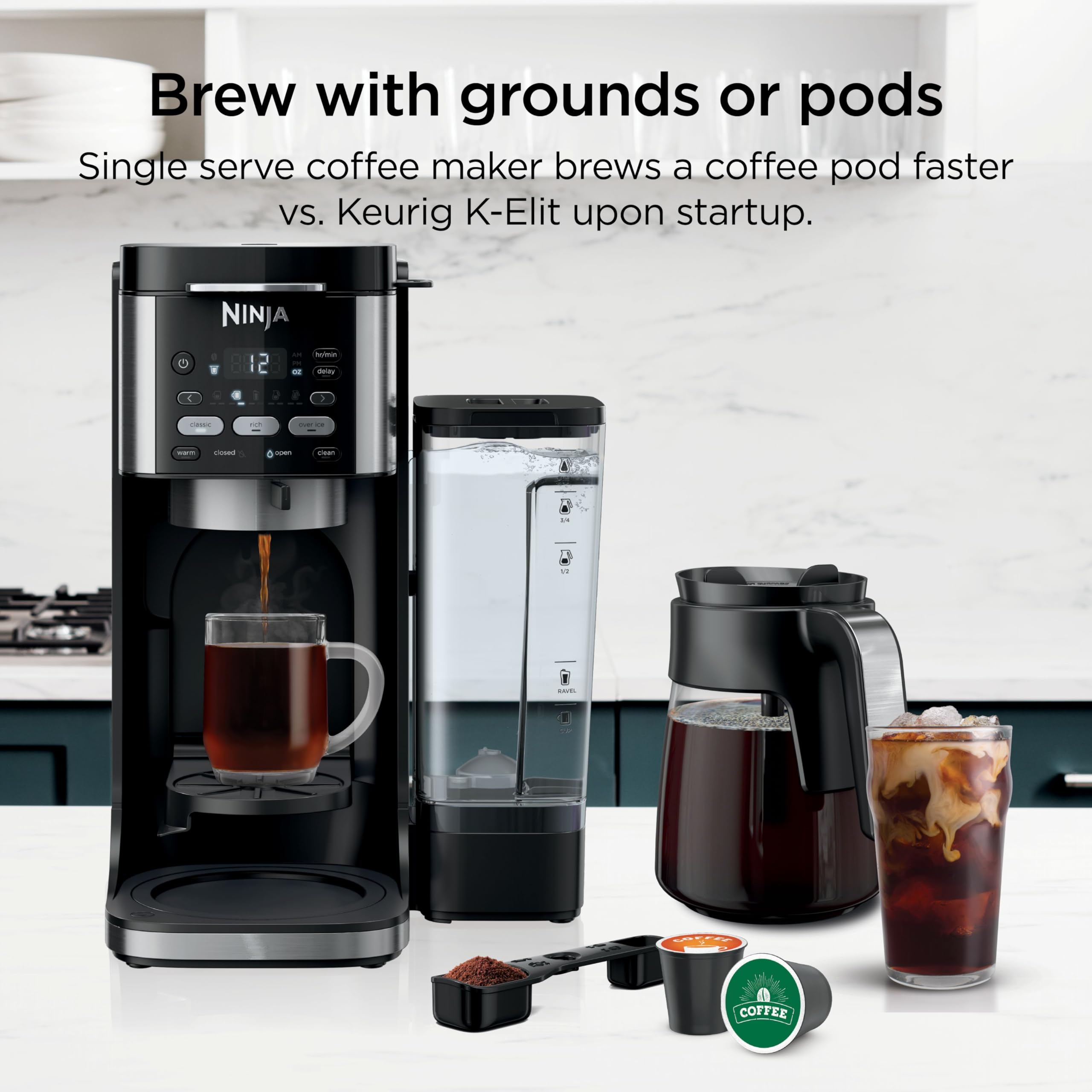 Ninja Drip Coffee Maker, DualBrew Pro Hot & Iced, Black, CFP101 | Single Serve to Carafe, Brew with Pods & Grounds, Compatible with K Cups, 3 Brew Styles, 60oz Removable Reservoir