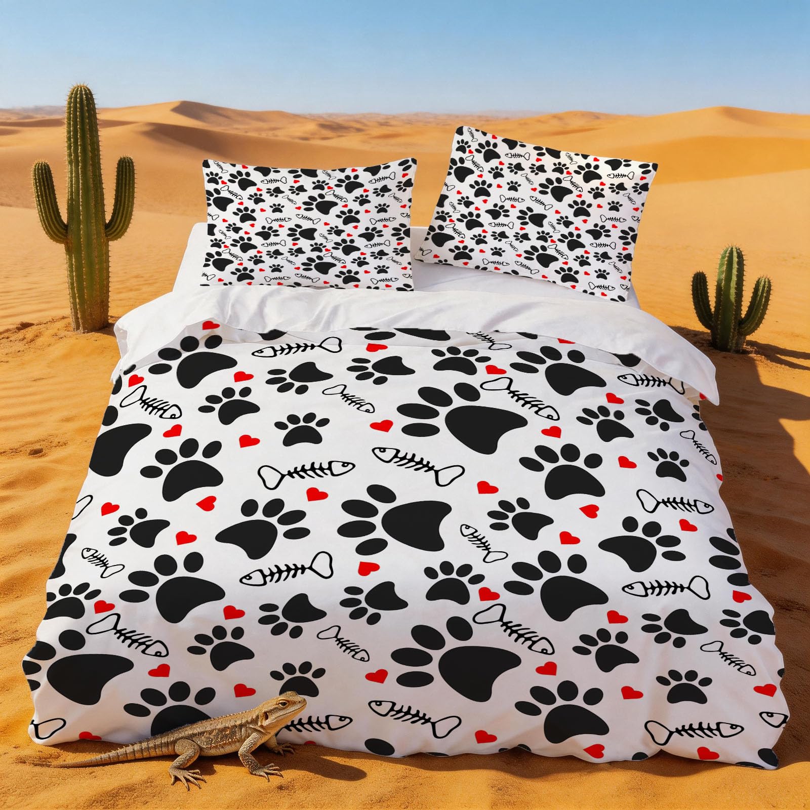 Housse de couette 140x200 empreintes de chien anti-plis pour lit simple adolescent