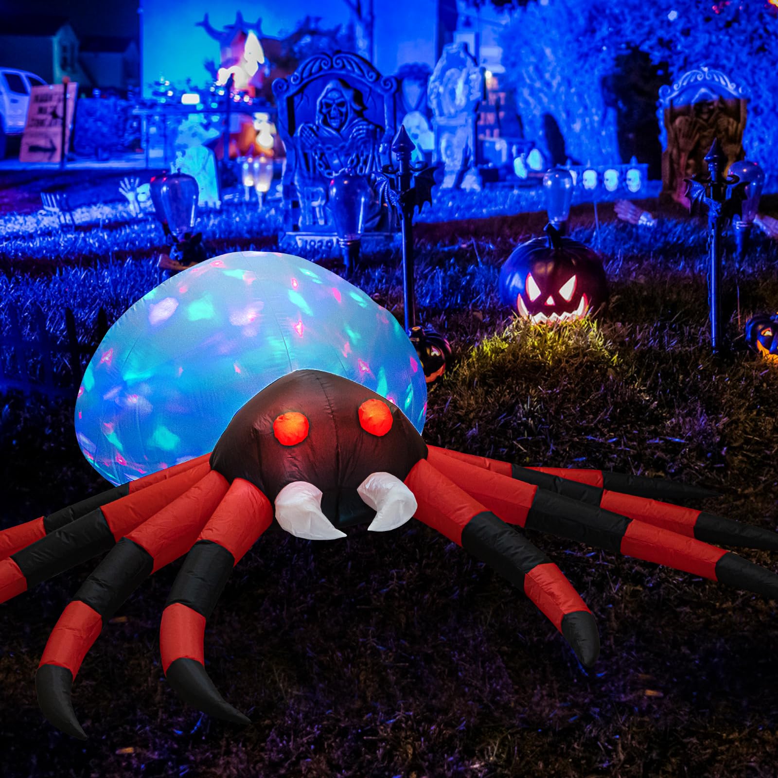Ragno Gonfiabile Gigante Da 2,4 Metri Con Luci LED Integrate, Decorazione Di Halloween Per Esterni E Interni, Resistente Alle Intemperie, Con Ventilatore E Picchetti Inclusi - 4