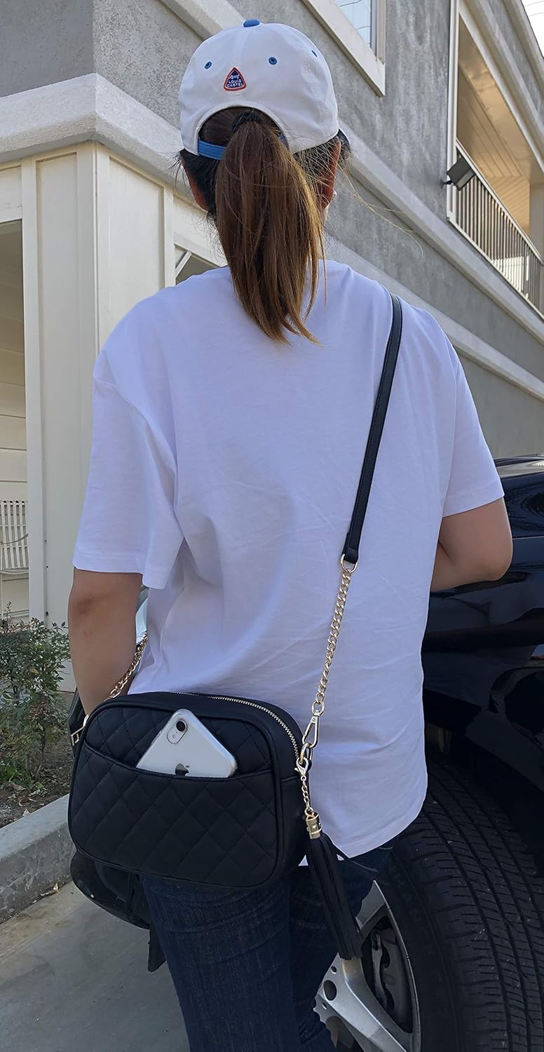 lola mae Quilted Crossbody Bag, Medium Lightweight Shoulder Purse Top Zipper Tassel Accent - Image 3