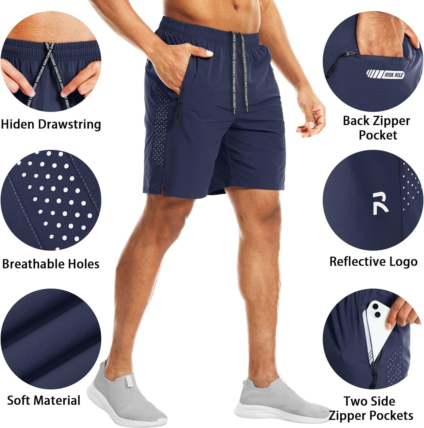 Men's Workout Athletic Shorts 2 Pack 7 Inch Inseam Lightweight Quick Dry Running Shorts Hiking Gym Basketball Shorts - Image 3