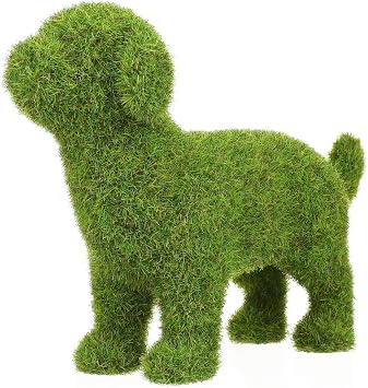 European Style Dog Figurine 6.88 Inch Outdoor Garden Ornament with Yarn Flocking Realistic Dog Topiary for Patio Lawn Decor