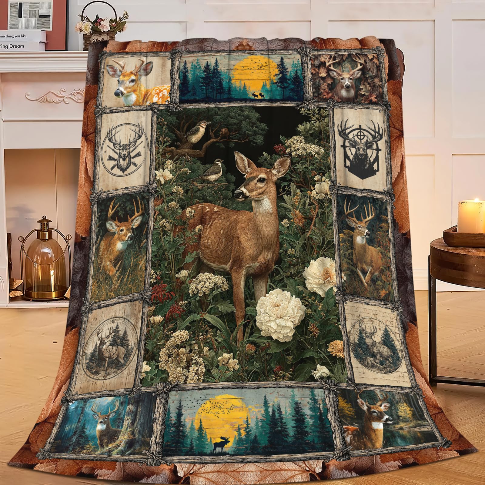 Deer Throw Blanket Deer Elk Stuff Gifts for Kids Girls Boys Adults Women Men Soft Cozy Warm Plush Fluffy Fuzzy Fleece Blanket Decor 40''X50''