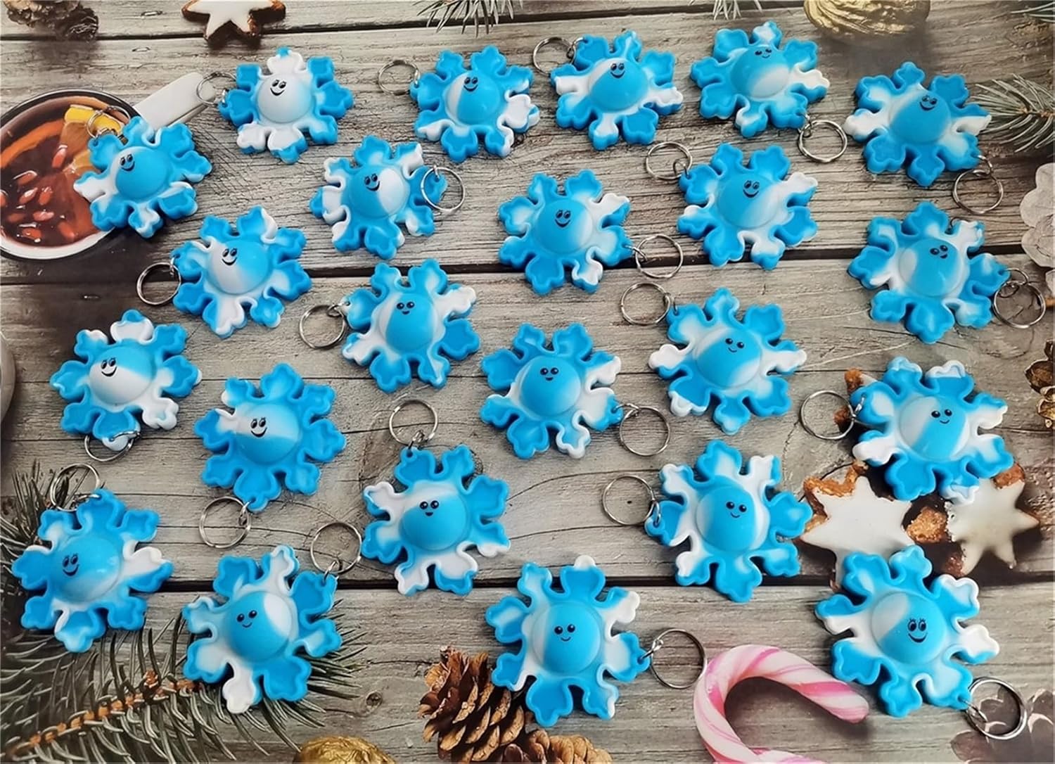 24 Packs Bulk Winter Snowflake Mini pop Fidget Gifts for School Christmas Holiday Kids Party Favors and Classroom Students Prizes
