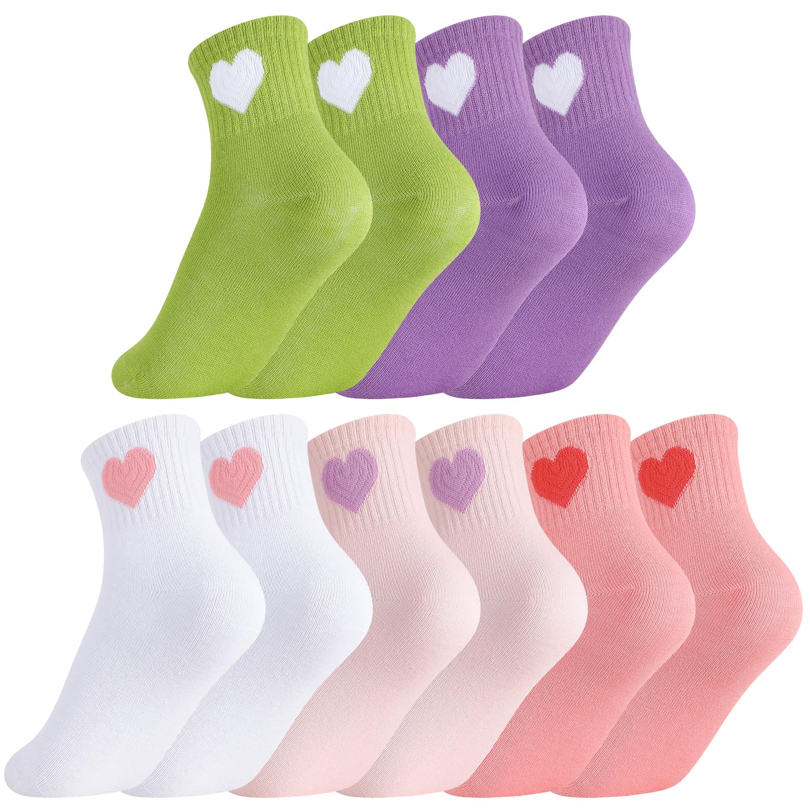Utensilsto 5 Paar Mädchen Socken Tennissocken Kinder Herz Socken Kinder, Baumwolle Sportsocken,Laufsocken Crew Socken Mädchen