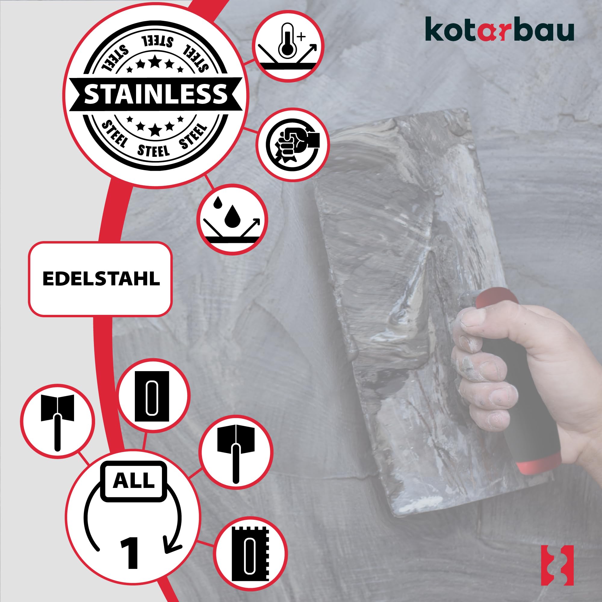 KOTARBAU® Juego de 4 paletas de albañil y paleta de esquina de acero inoxidable, 4 piezas, espátula de esquina, paleta de albañilería, paleta de yeso, juego de herramientas de yeso, paleta de alisado