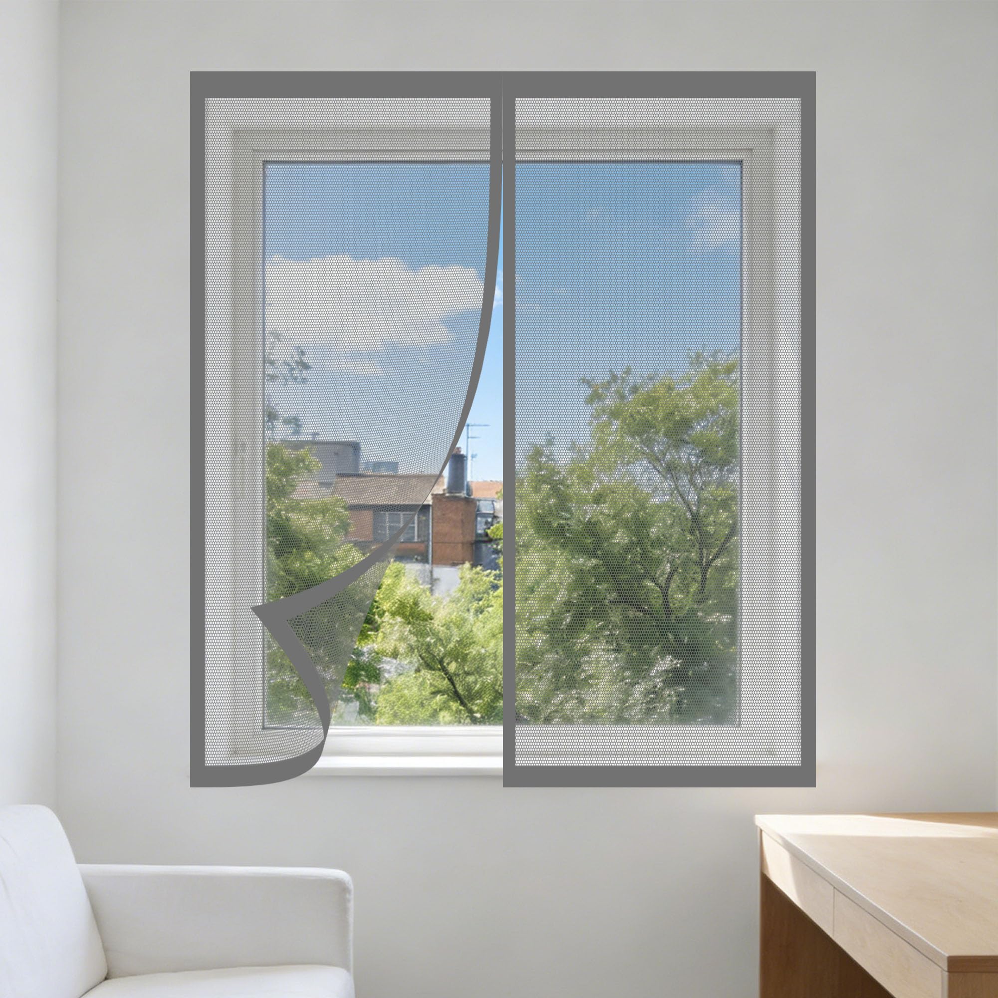 Moustiquaire magnétique fenêtre 140x170 rideau anti mosquito gris balcon
