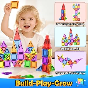 Magnetic Tiles for Toddlers Magnetic Blocks Portable STEM Building Kids Toys Ages 3-8, Preschool Outdoor Toy Classroom Must Haves Travel Gifts Magnet Block Toys for 3 4 5 6 7 8 Year Old Boys and Girls