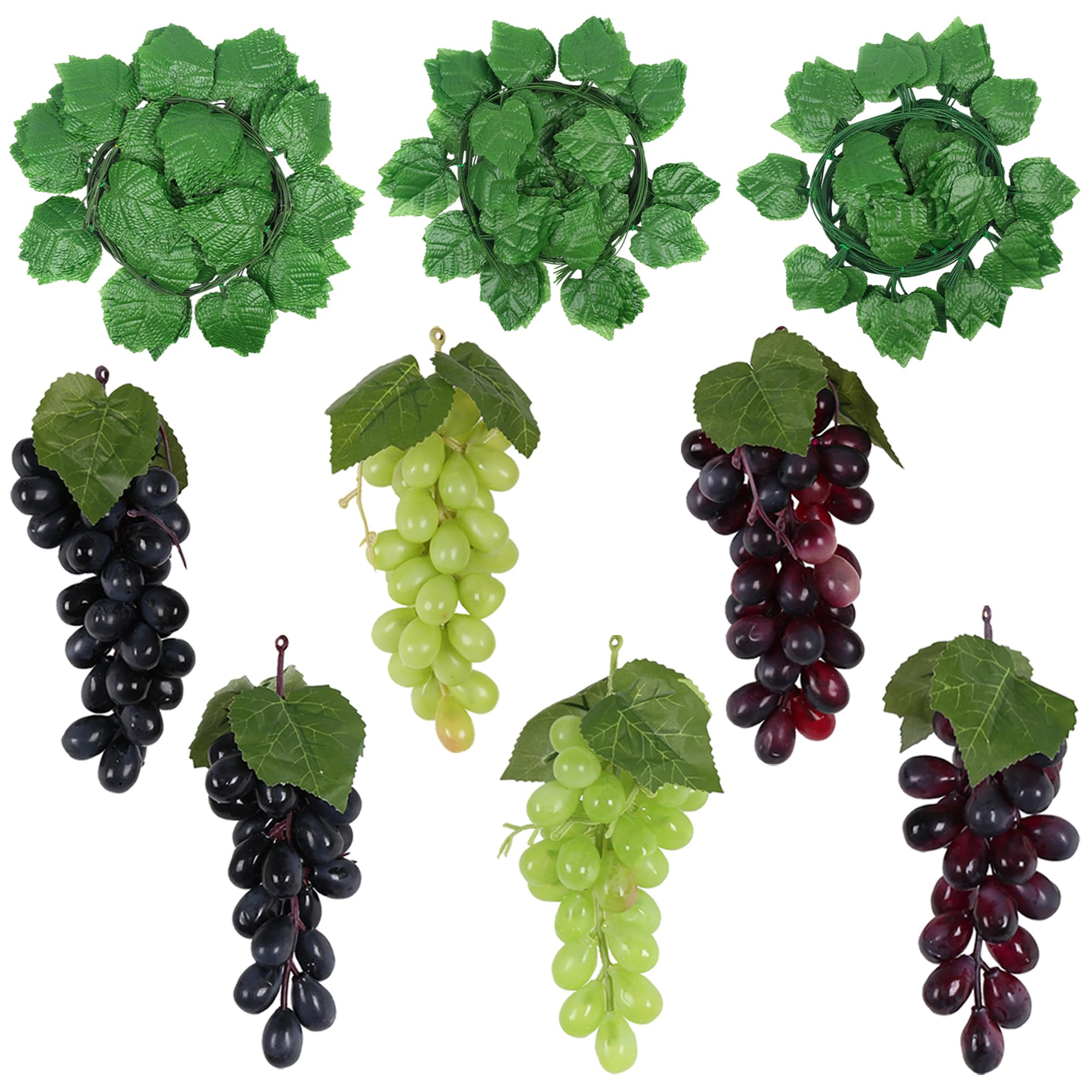 Attuslla 12 Pack Artificial Greenery Chain Grapes with 6 Bunches Artificial Grapes and Grapes Vines Leaves for Garden Wedding Garland Home Room Outside Decoration