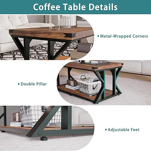 Miniatura 5 de Mesa auxiliar industrial de 43 pulgadas, mesa central de granja de 2 niveles con estante de almacenamiento, parte superior de hierro angular y marco