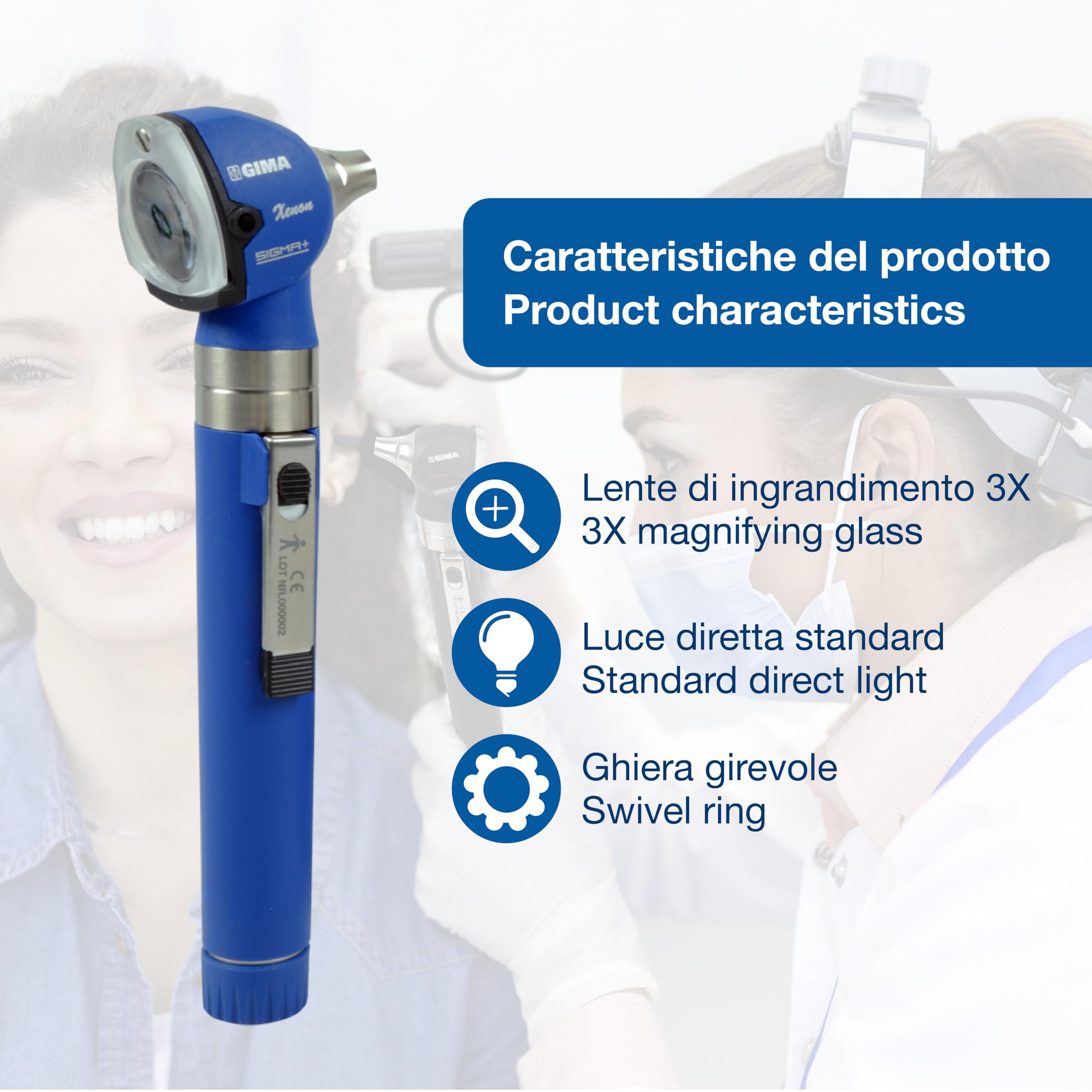 Sigma 31523 F.o. Otoscope, 2,5 V, sacoche, Bleu